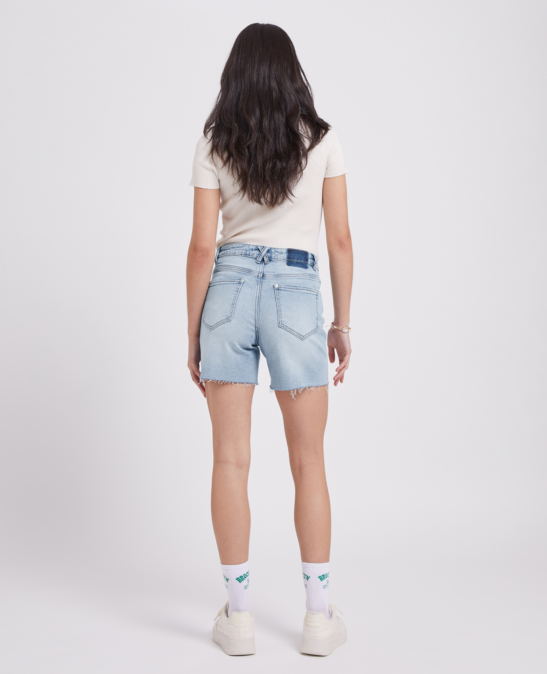 Bermuda en jean raw cut bleu clair - Pimkie