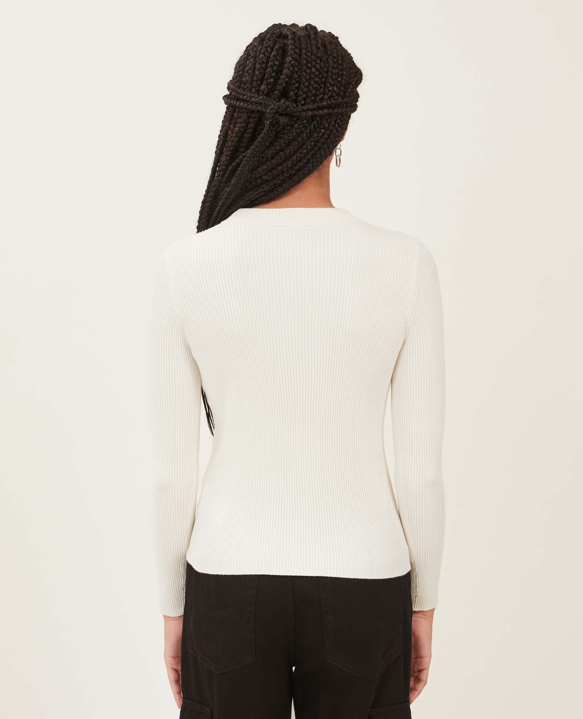 Pull col rond maille côtelée blanc - Pimkie