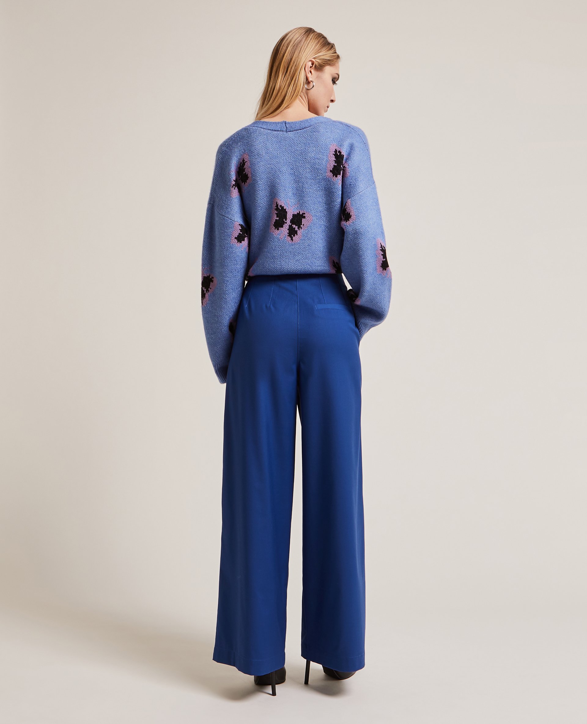 Pantalon large en toile bleu marine - Pimkie