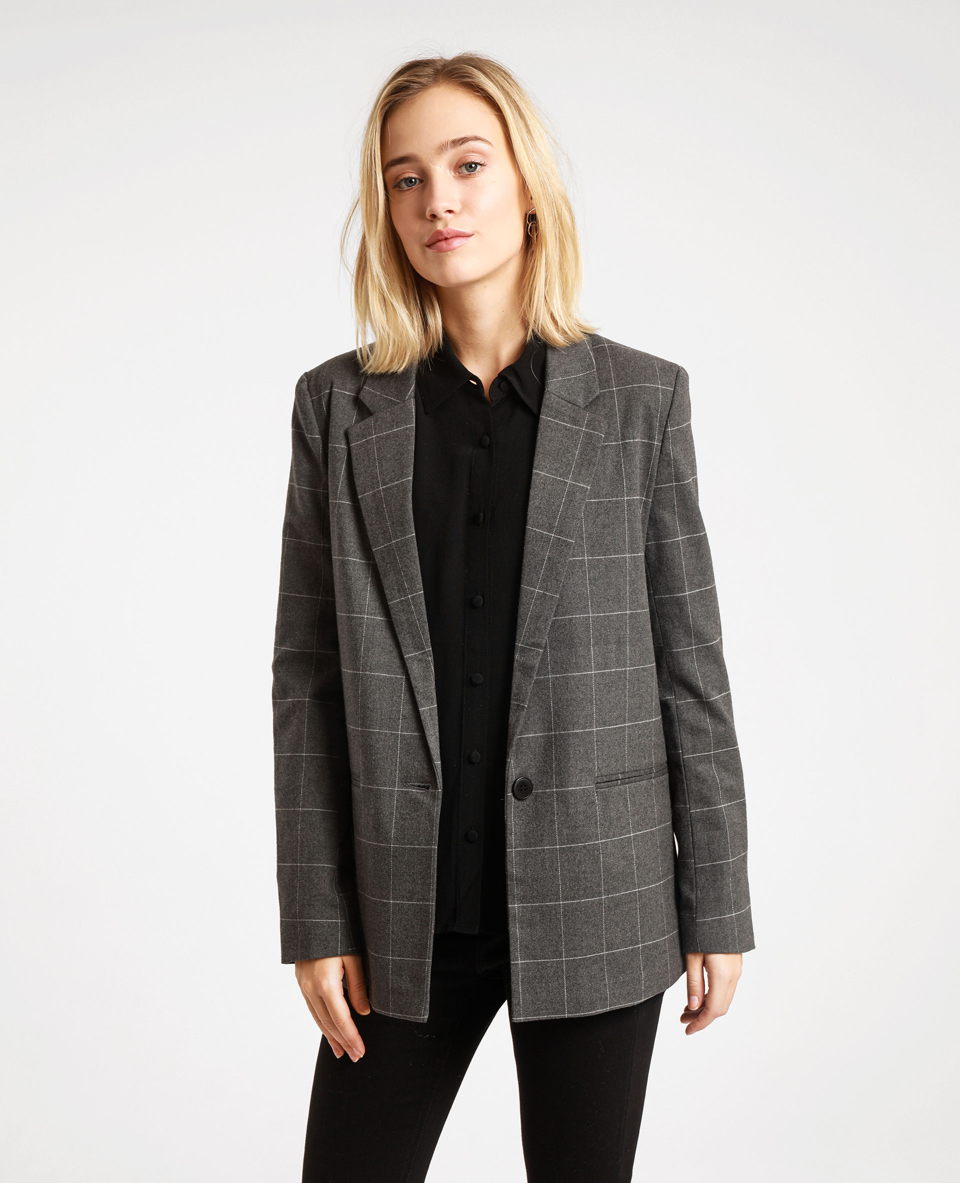Blazer à carreaux gris - Pimkie