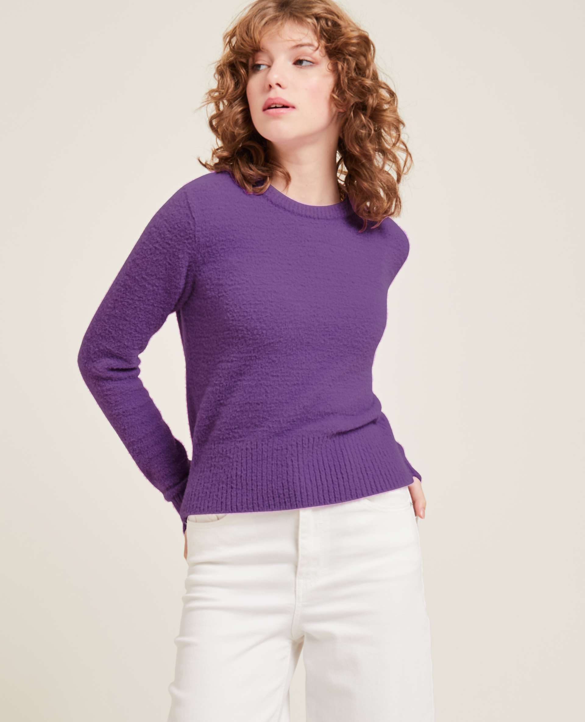 Pull col rond maille fluffy violet - Pimkie