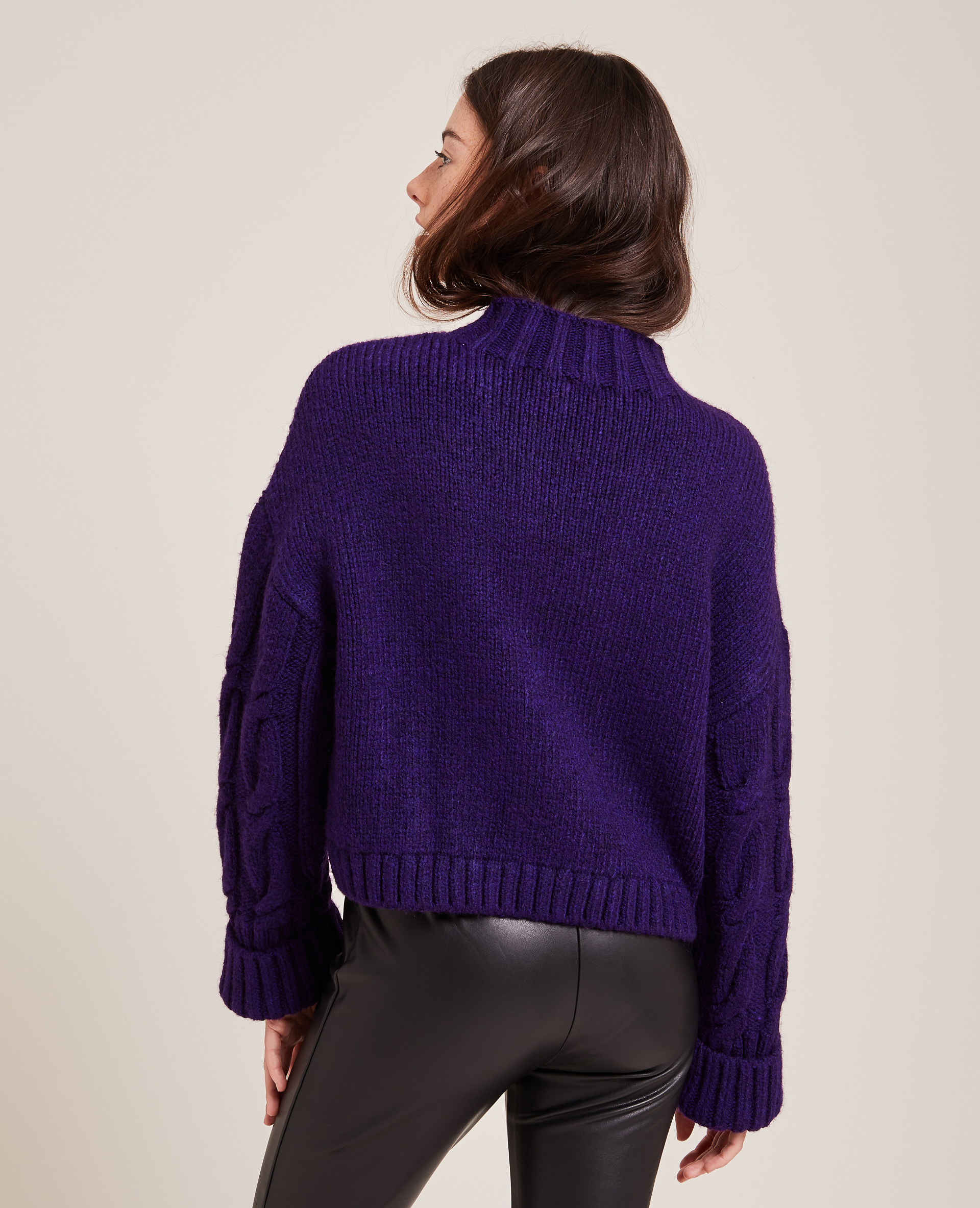 Pull maille fantaisie col montant violet - Pimkie