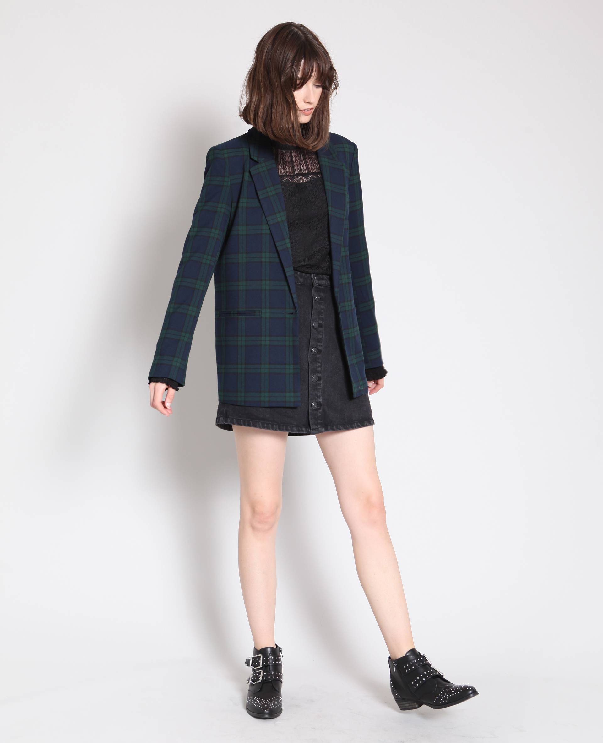 Blazer à carreaux bleu marine - Pimkie