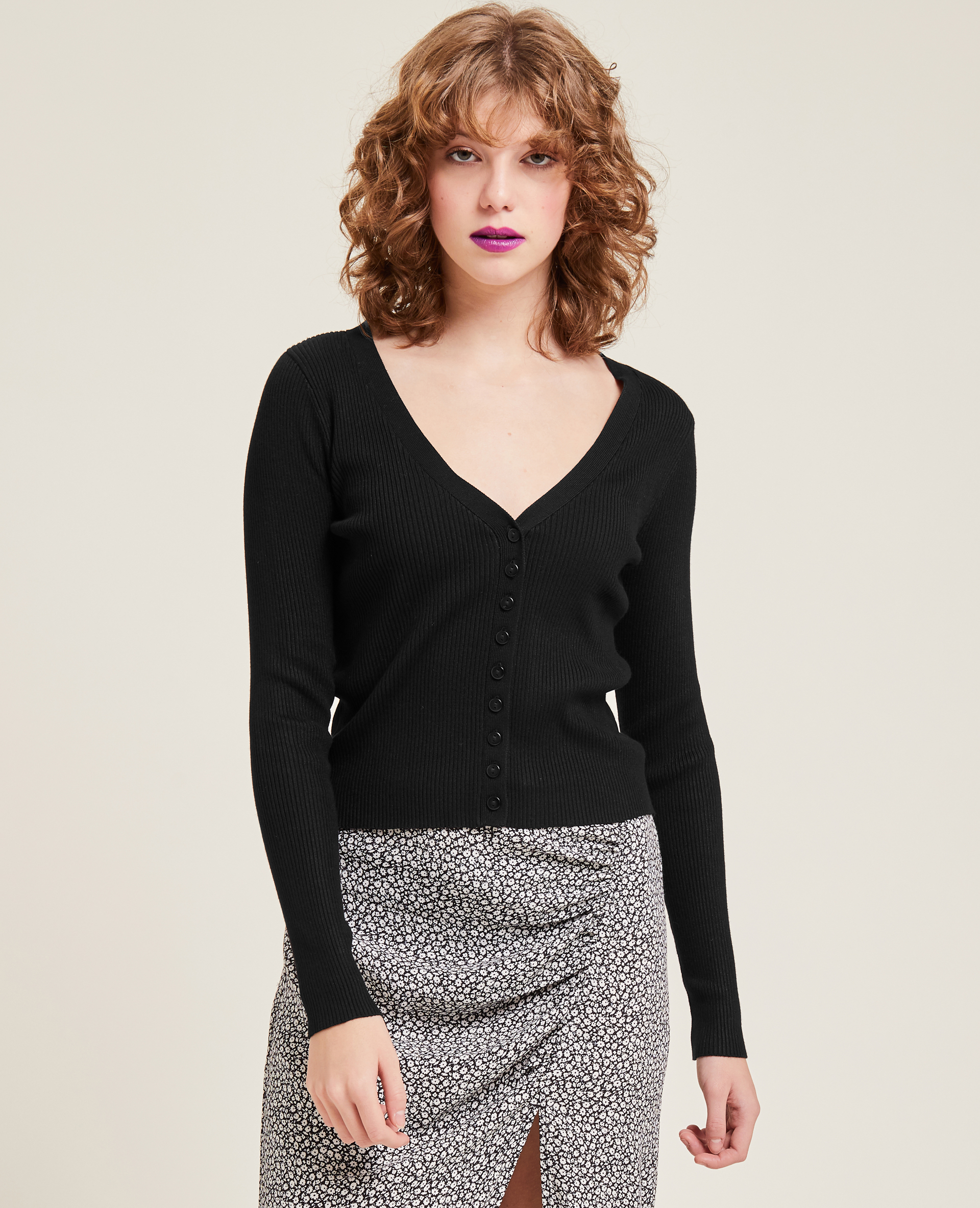 Gilet en maille côtelée noir - Pimkie