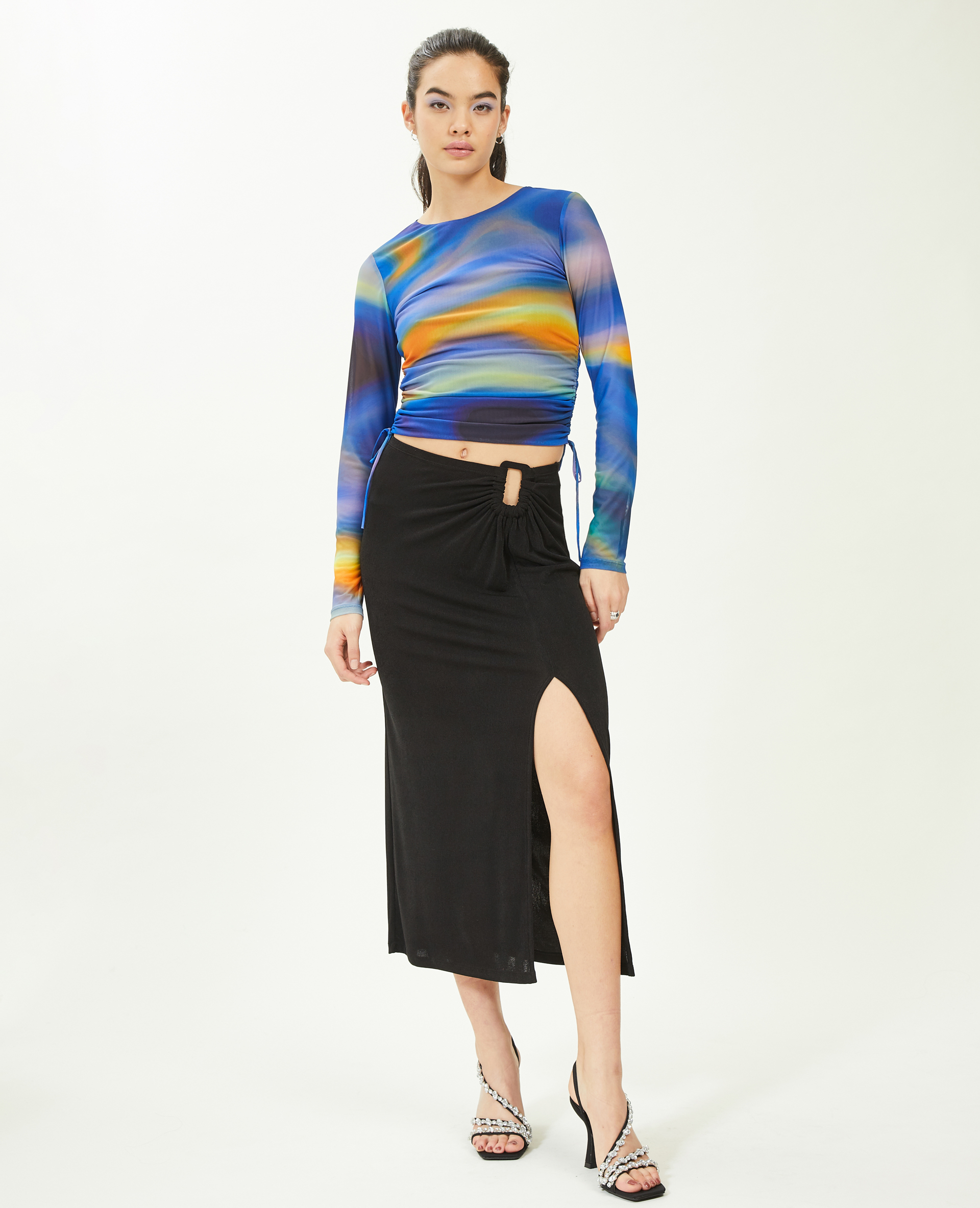 Jupe longue en maille fluide avec boucle noir - Pimkie