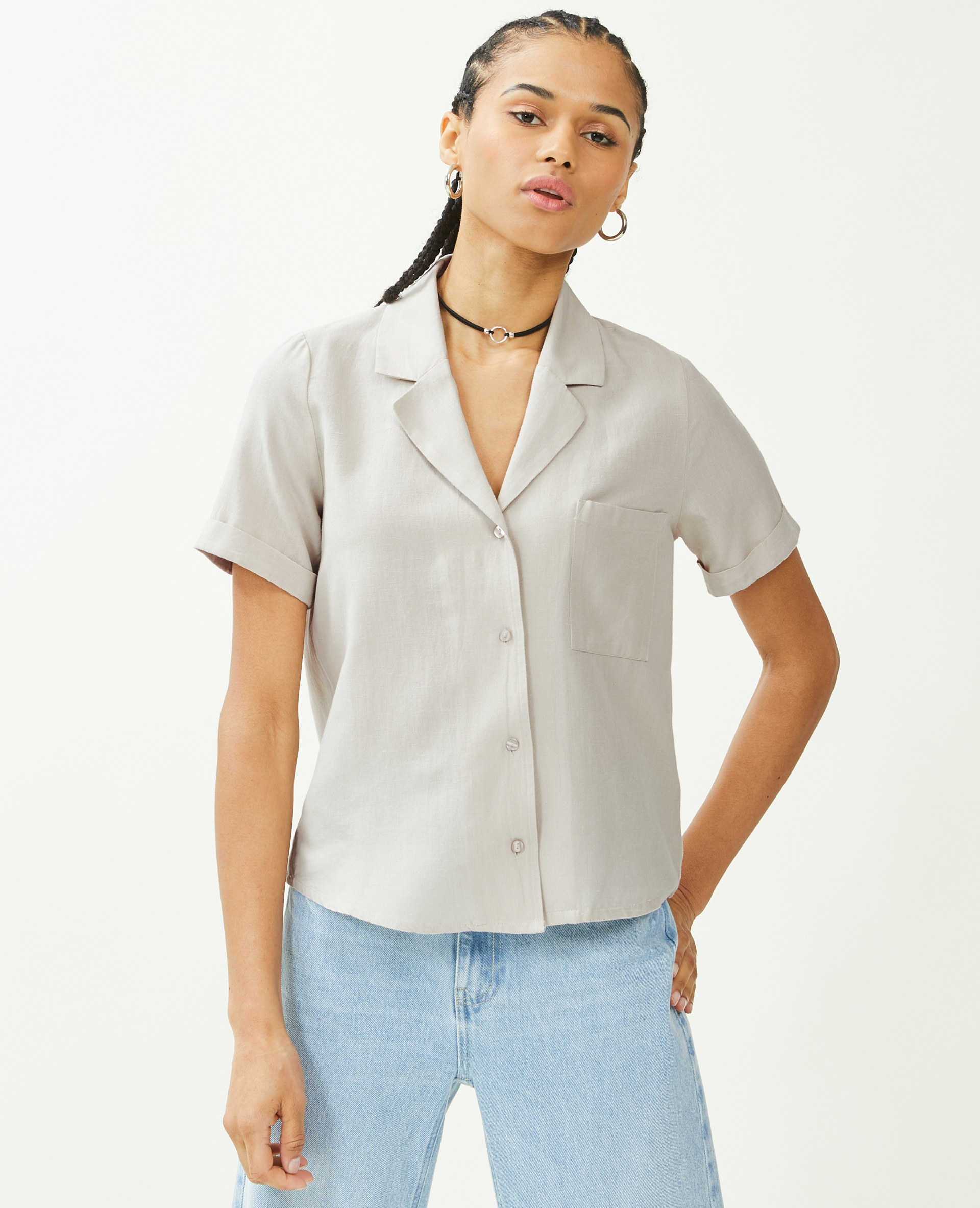 Chemise courte avec lin sable - Pimkie