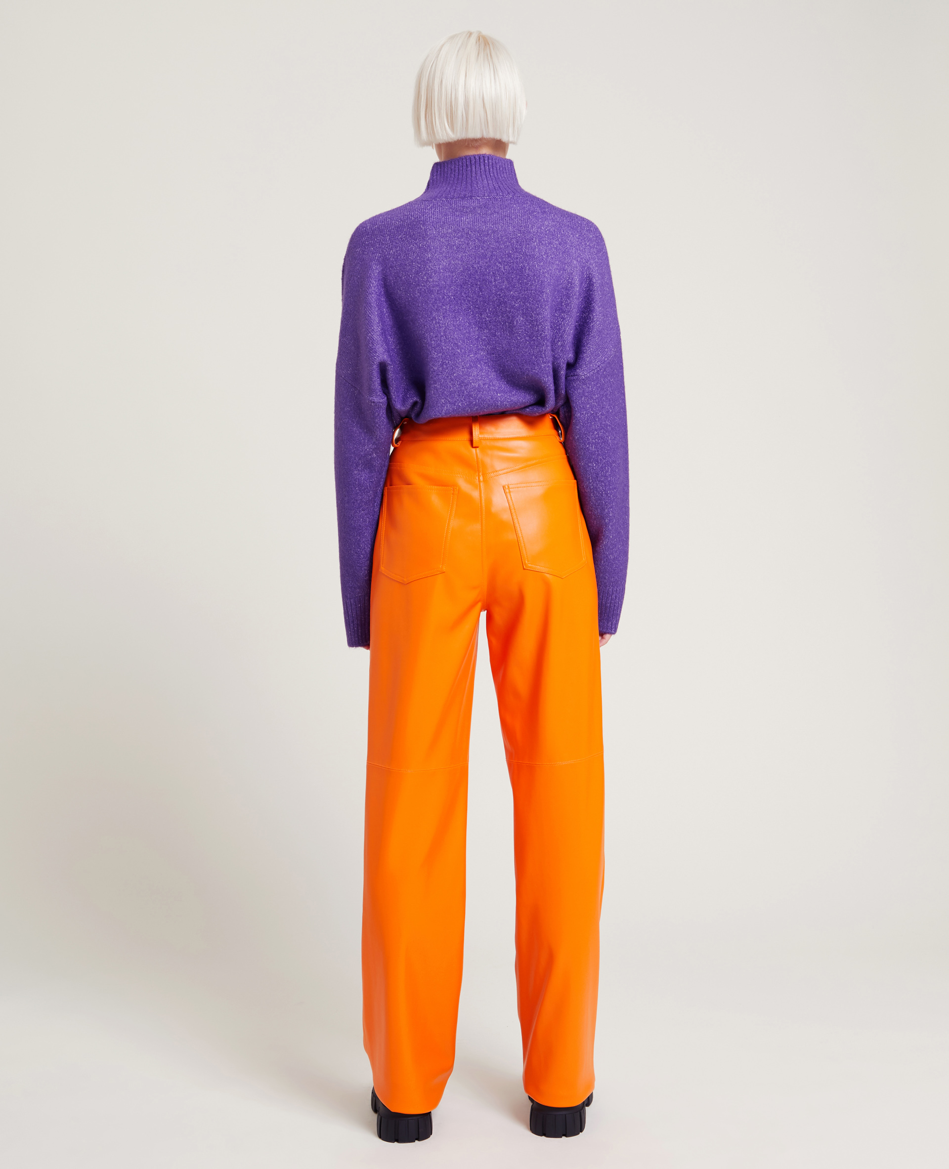 Pantalon droit en simili cuir orange - Pimkie