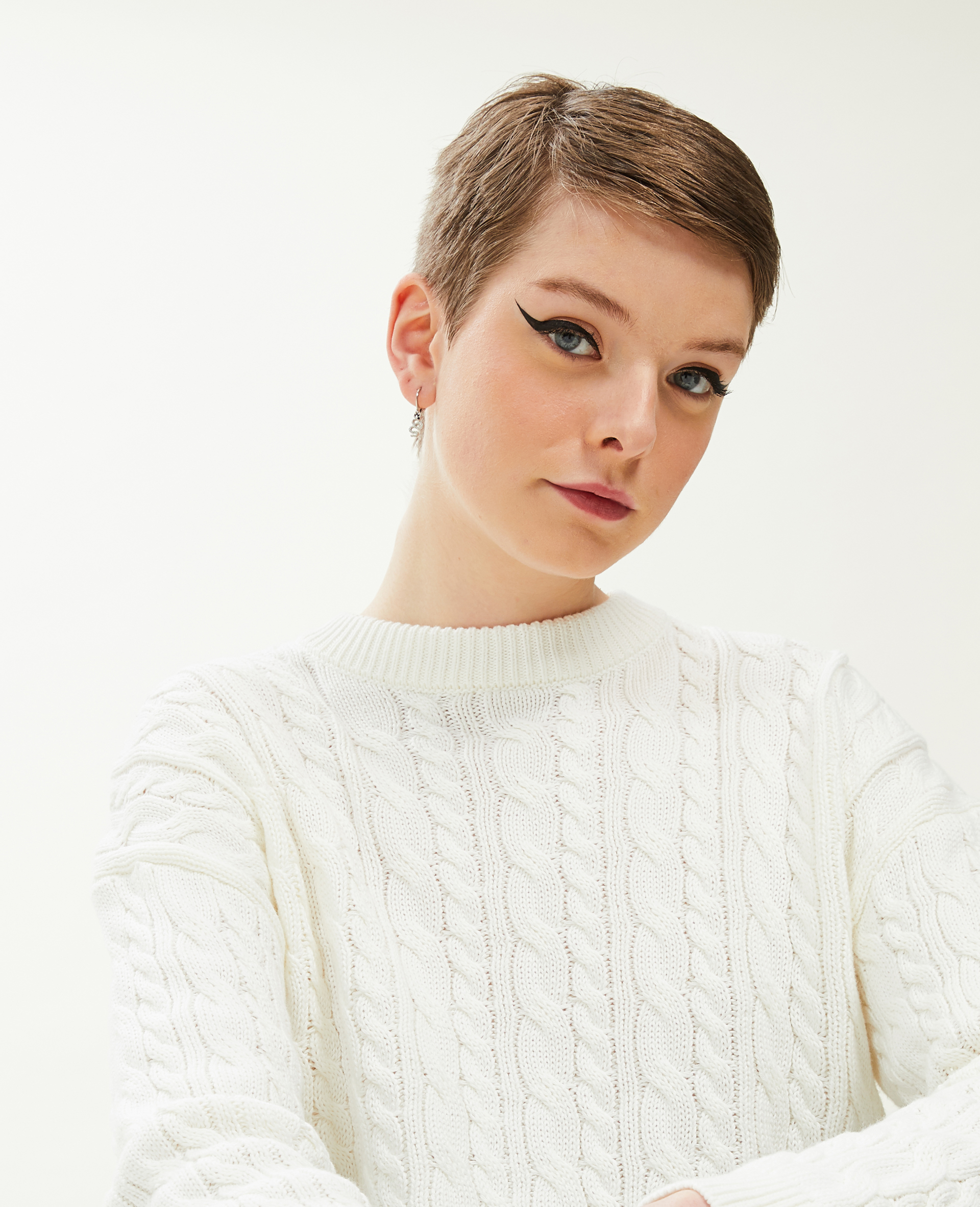 Pull court en maille torsadée blanc - Pimkie