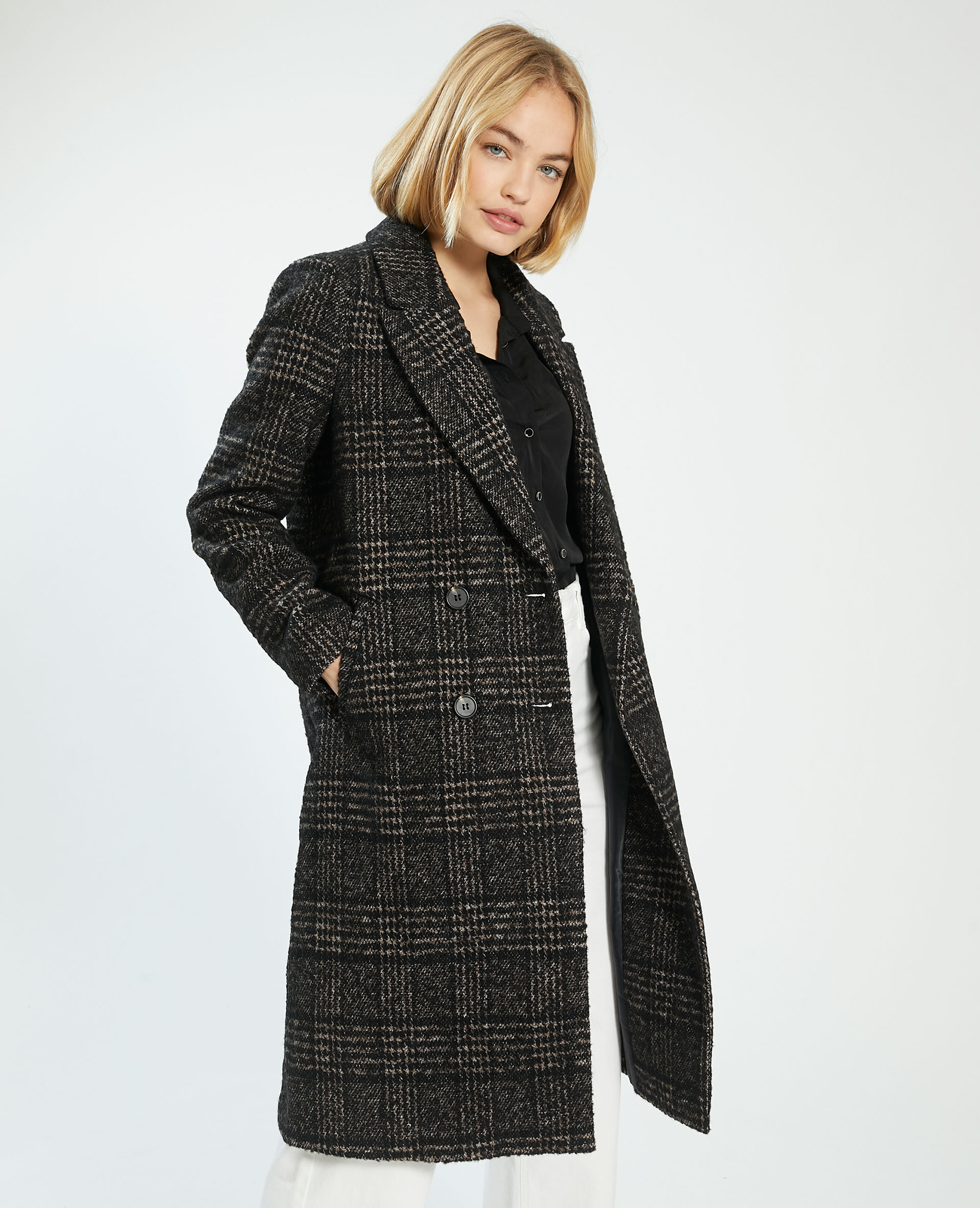 Manteau long avec 50% de laine marron - Pimkie