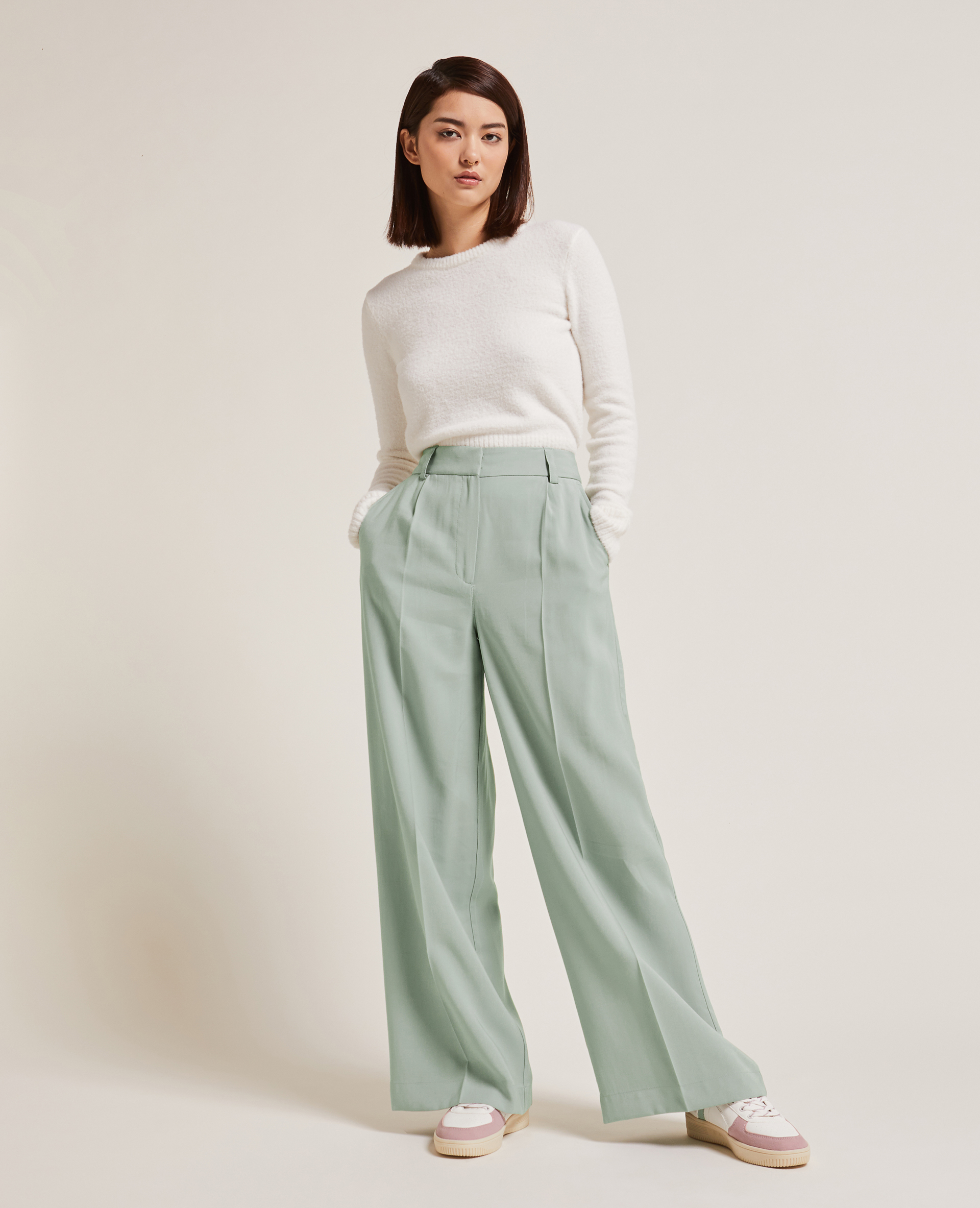 Pantalon large en toile fluide vert - Pimkie