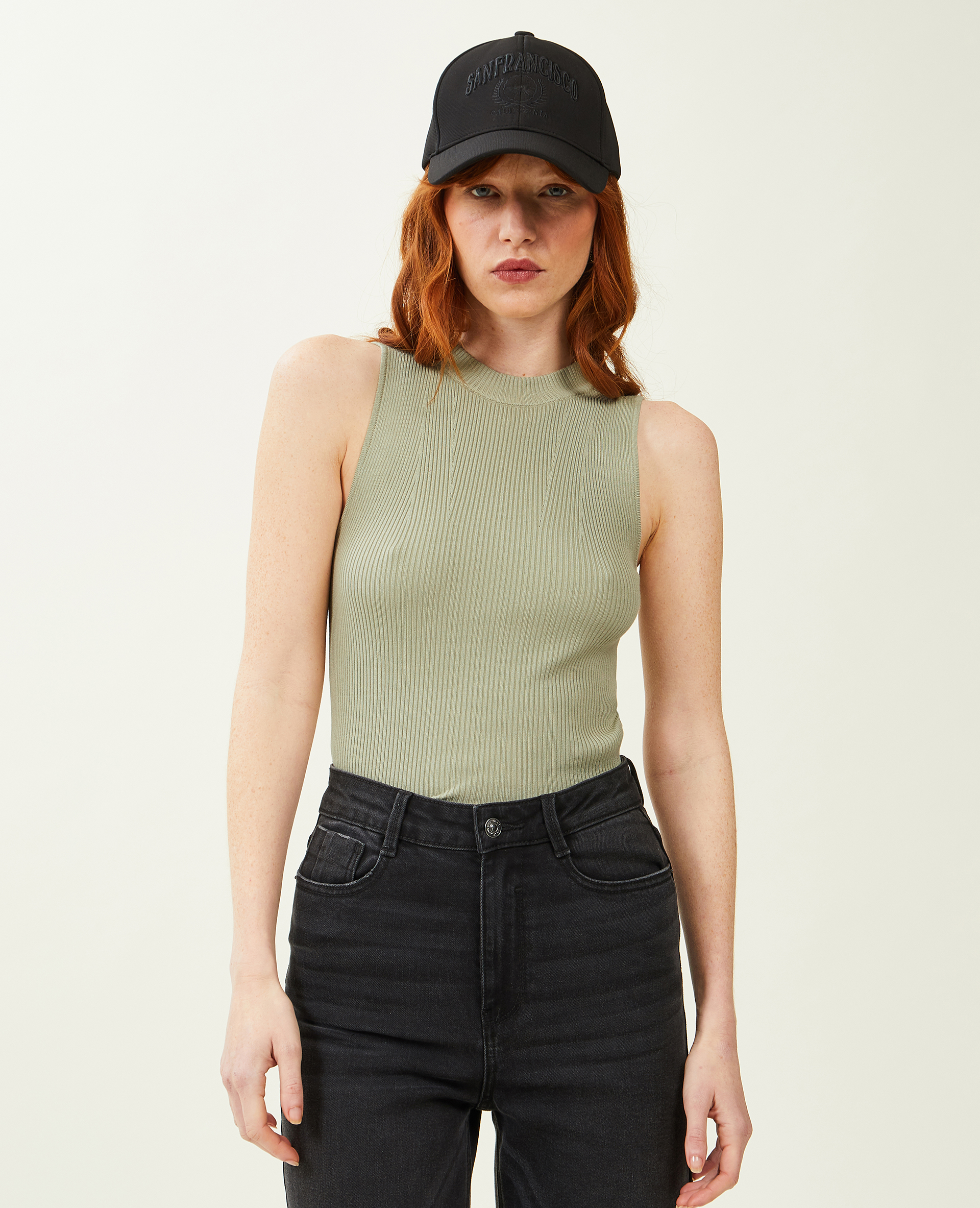 Top sans manches en maille vert de gris - Pimkie