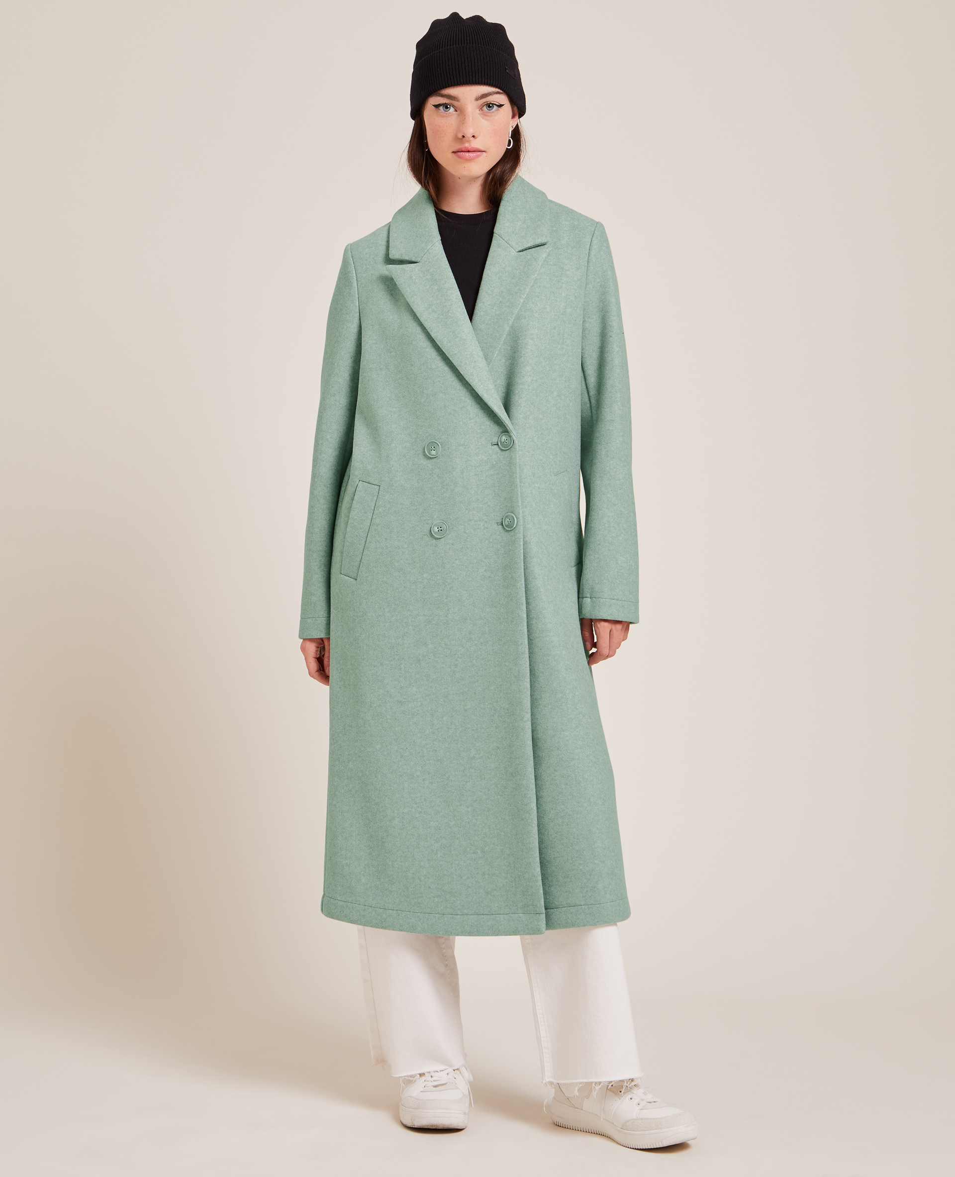 Manteau long effet drap de laine vert - Pimkie