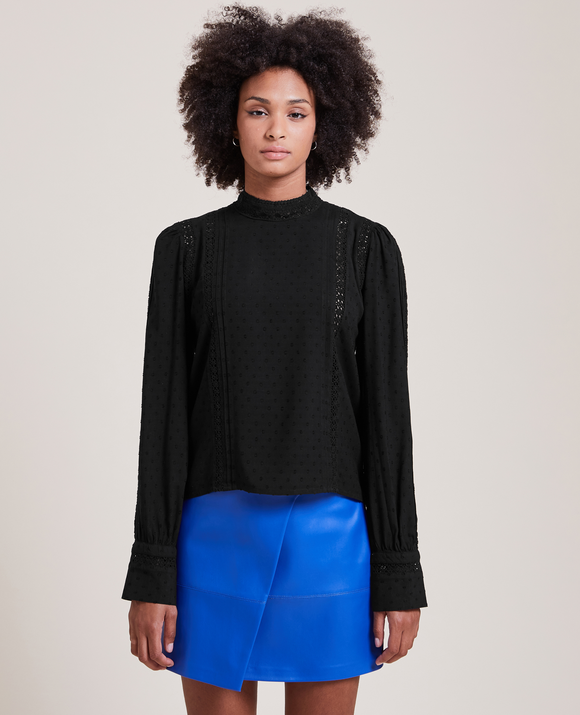 Blouse dentelle et plumetis noir - Pimkie