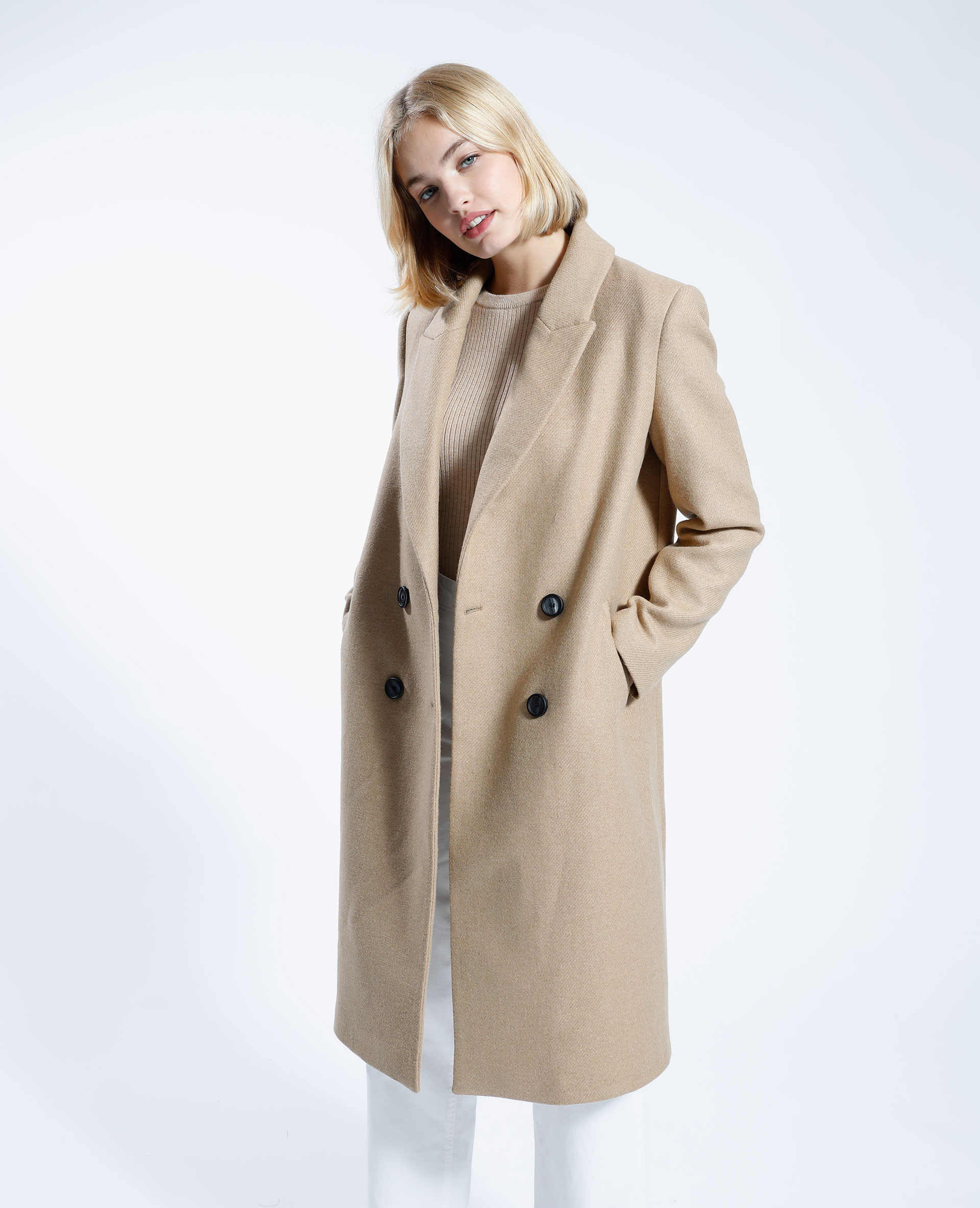 manteau laine camel