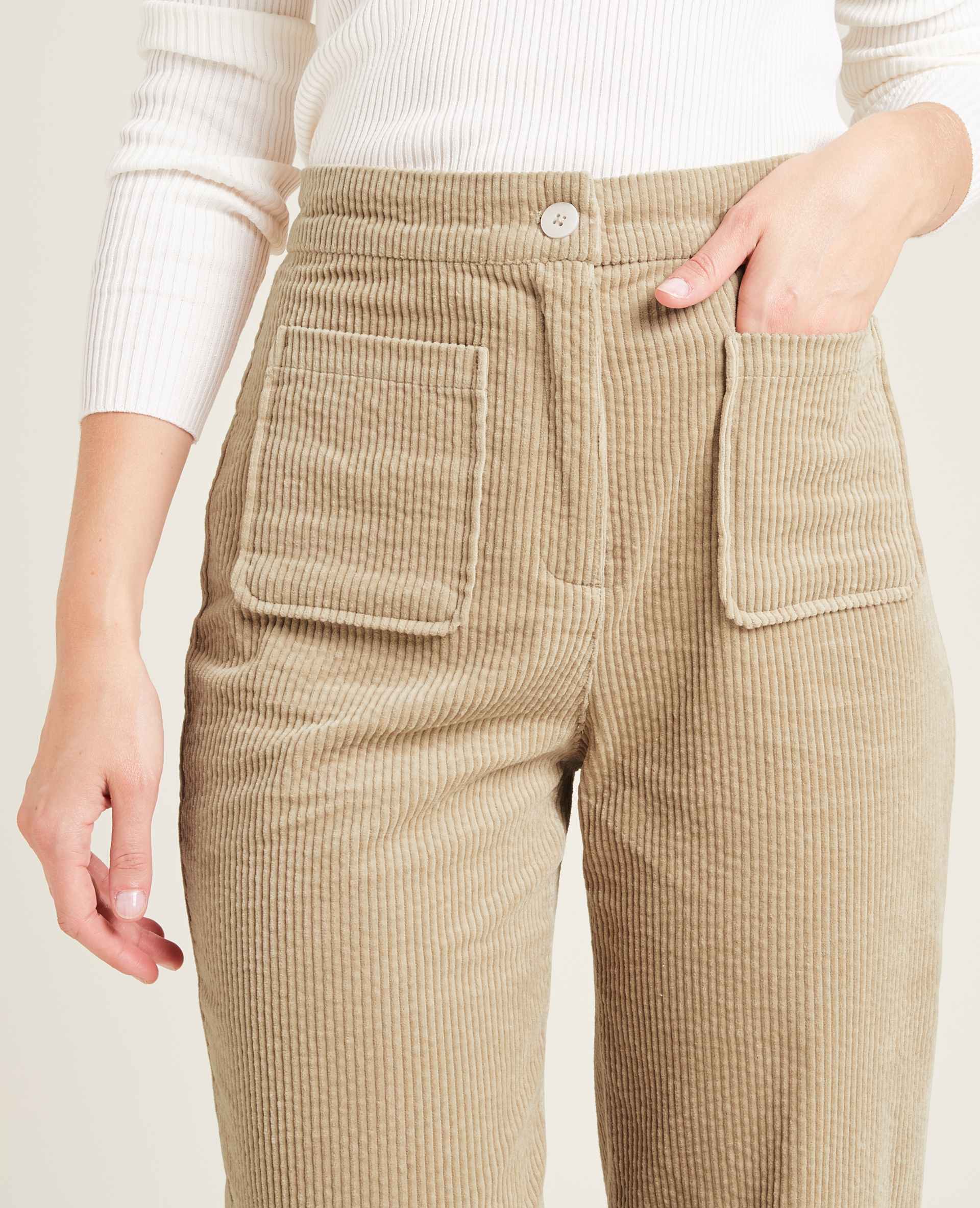 Pantalon droit en velours côtelé taupe - Pimkie