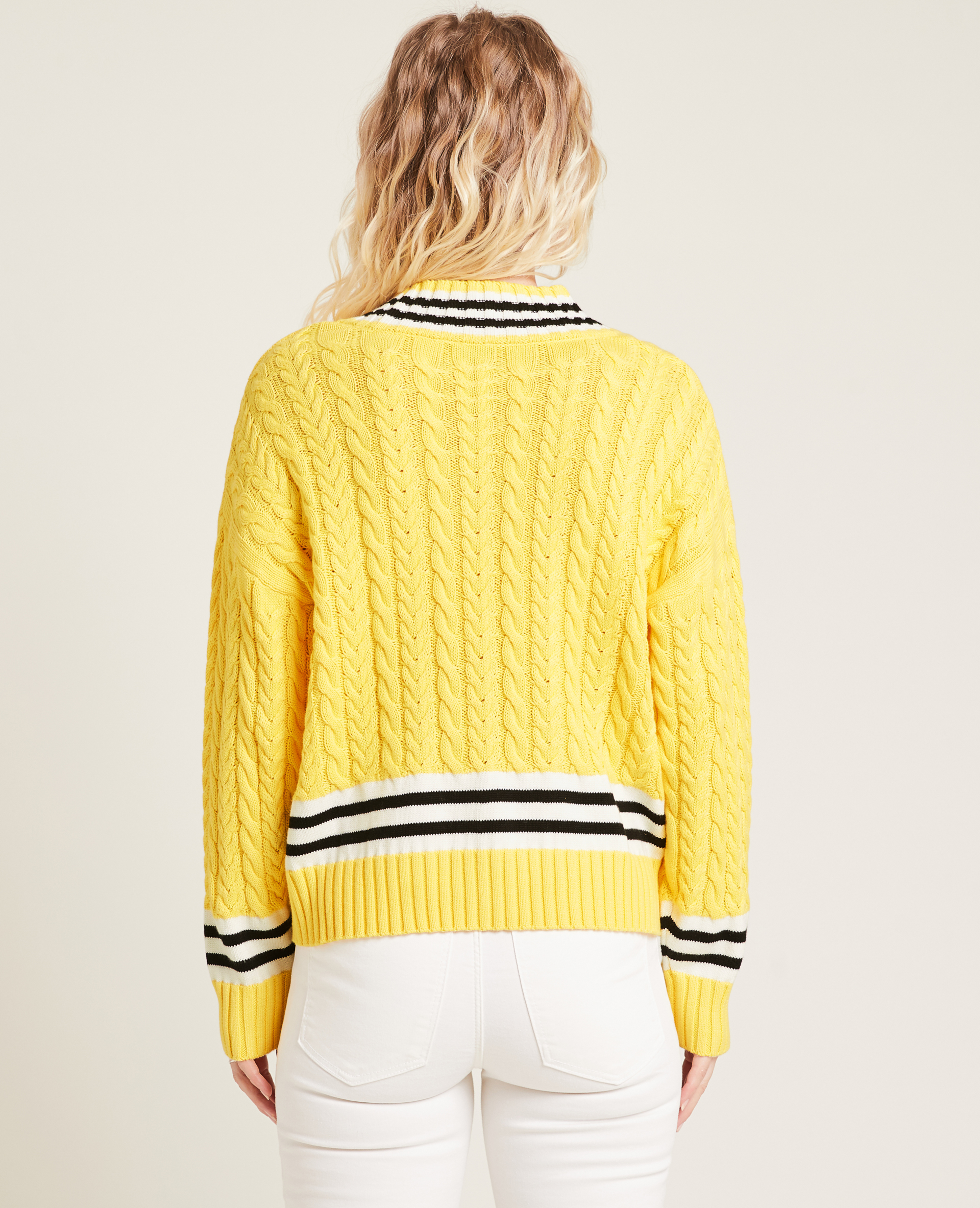 Pull maille torsadée col V jaune - Pimkie