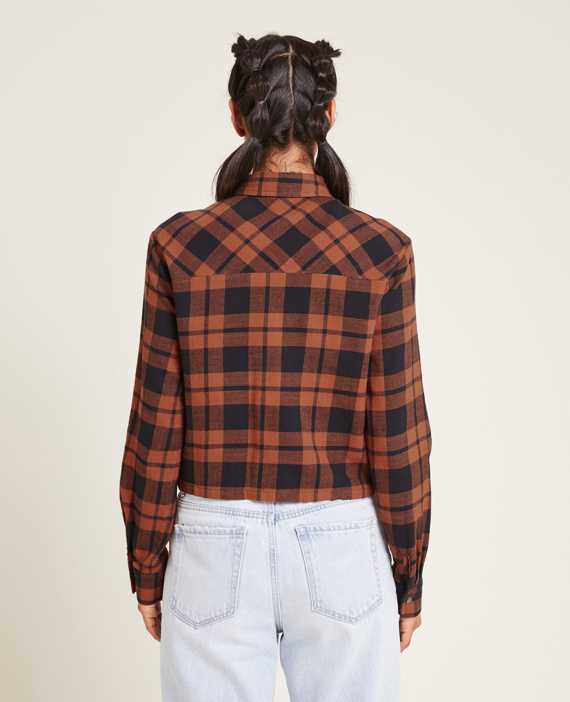 Chemise courte à carreaux orange - Pimkie