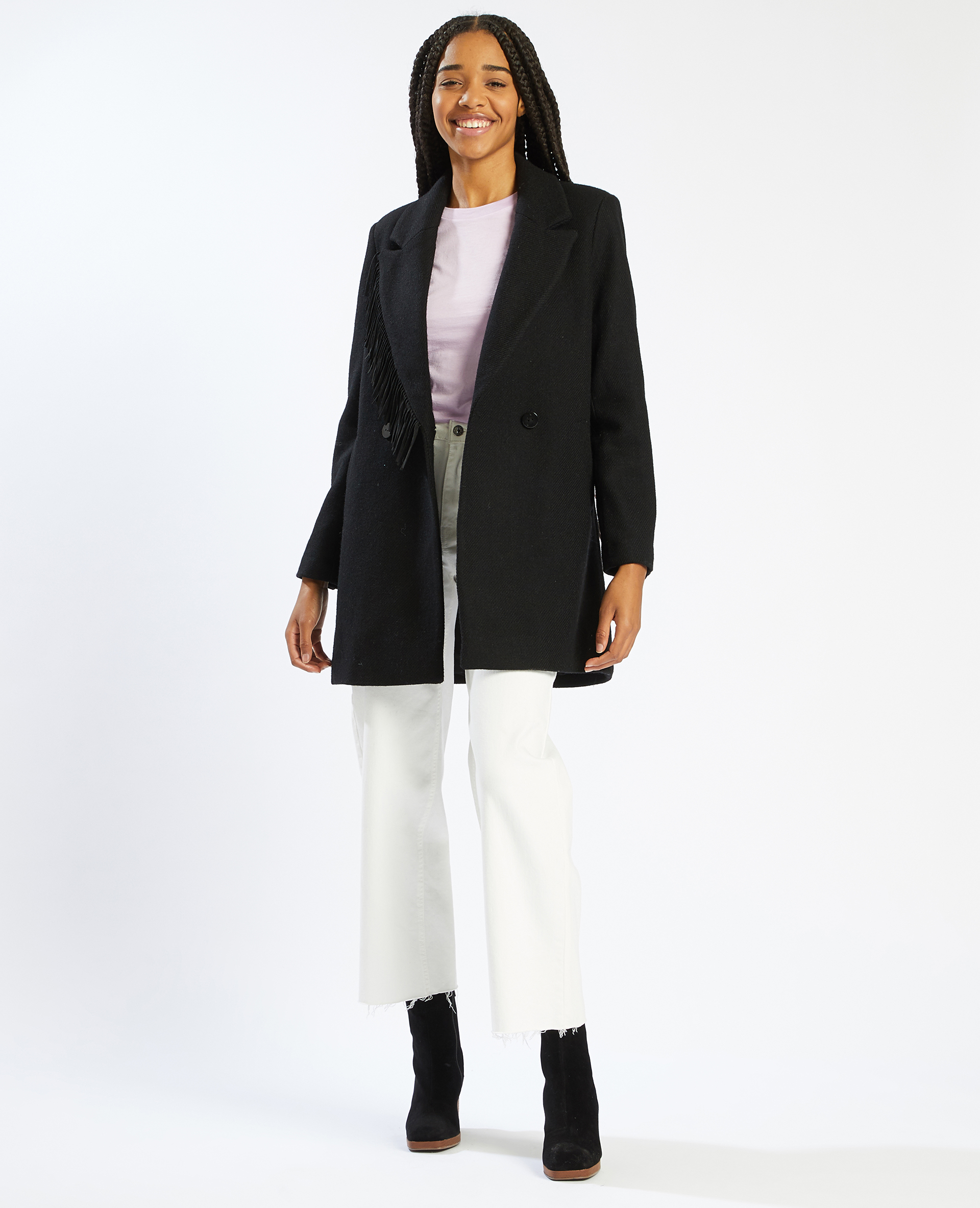 Manteau à franges noir - Pimkie