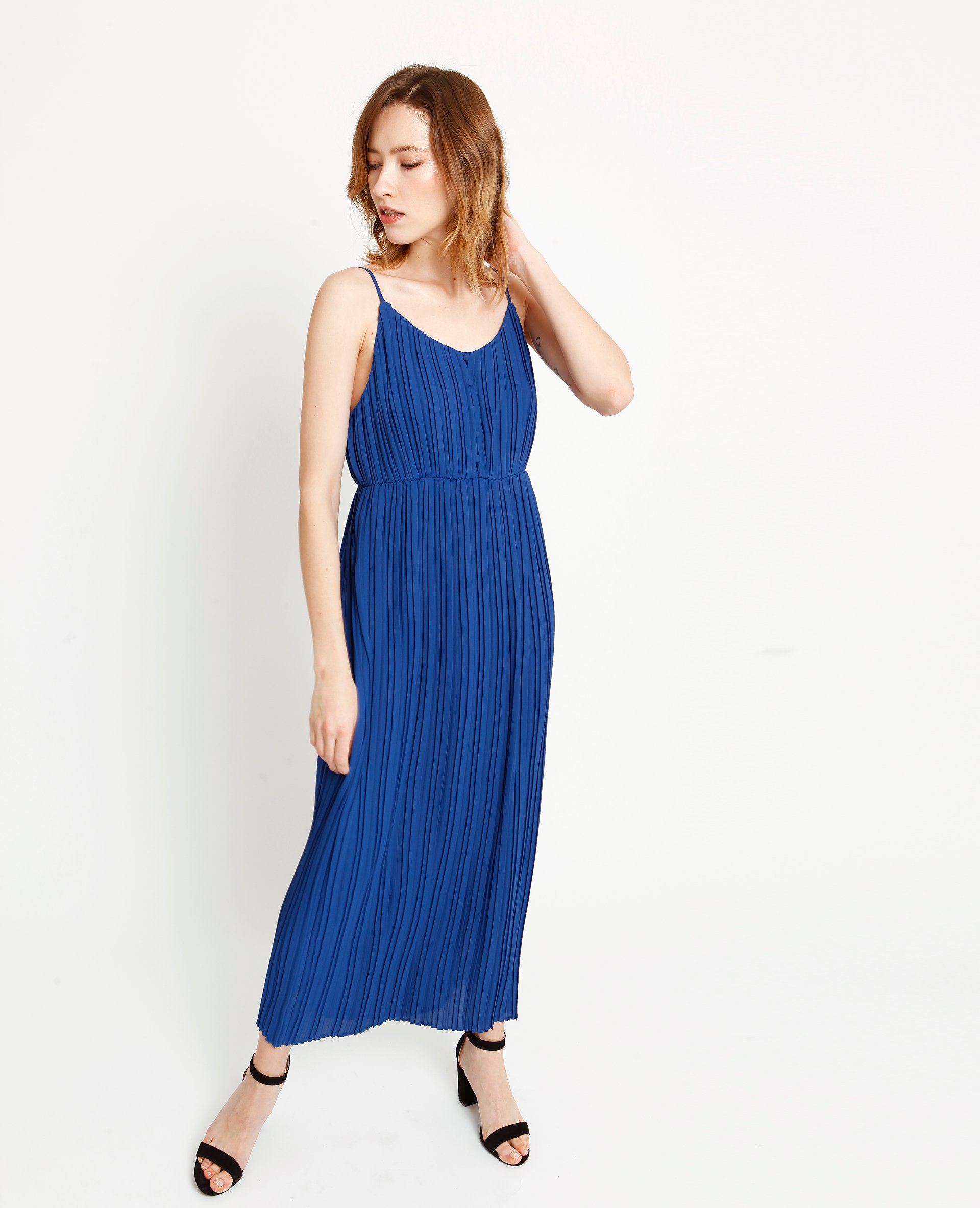 Robe longue plissée bleu brut - 780986633A06 | Pimkie