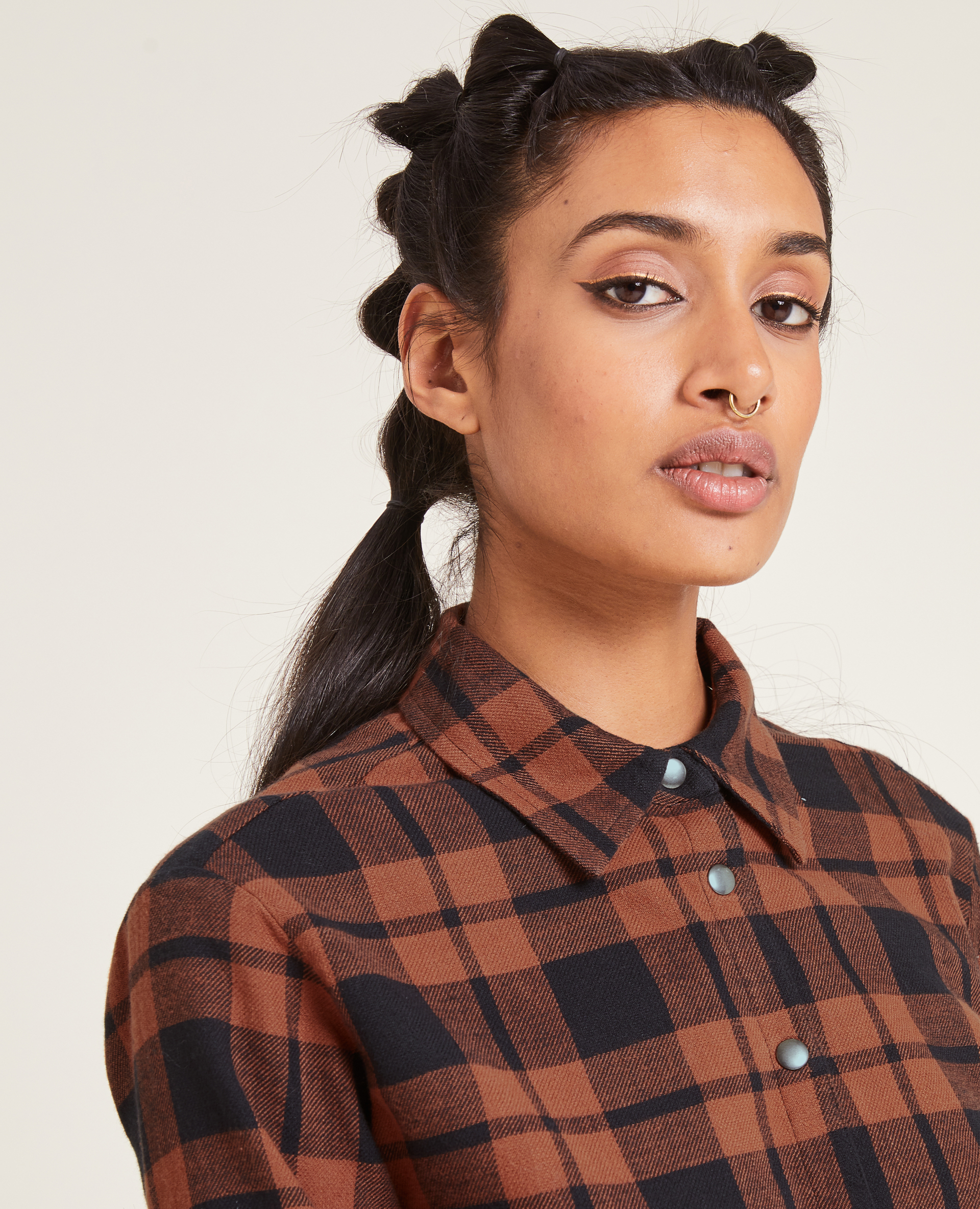 Chemise courte à carreaux orange - Pimkie