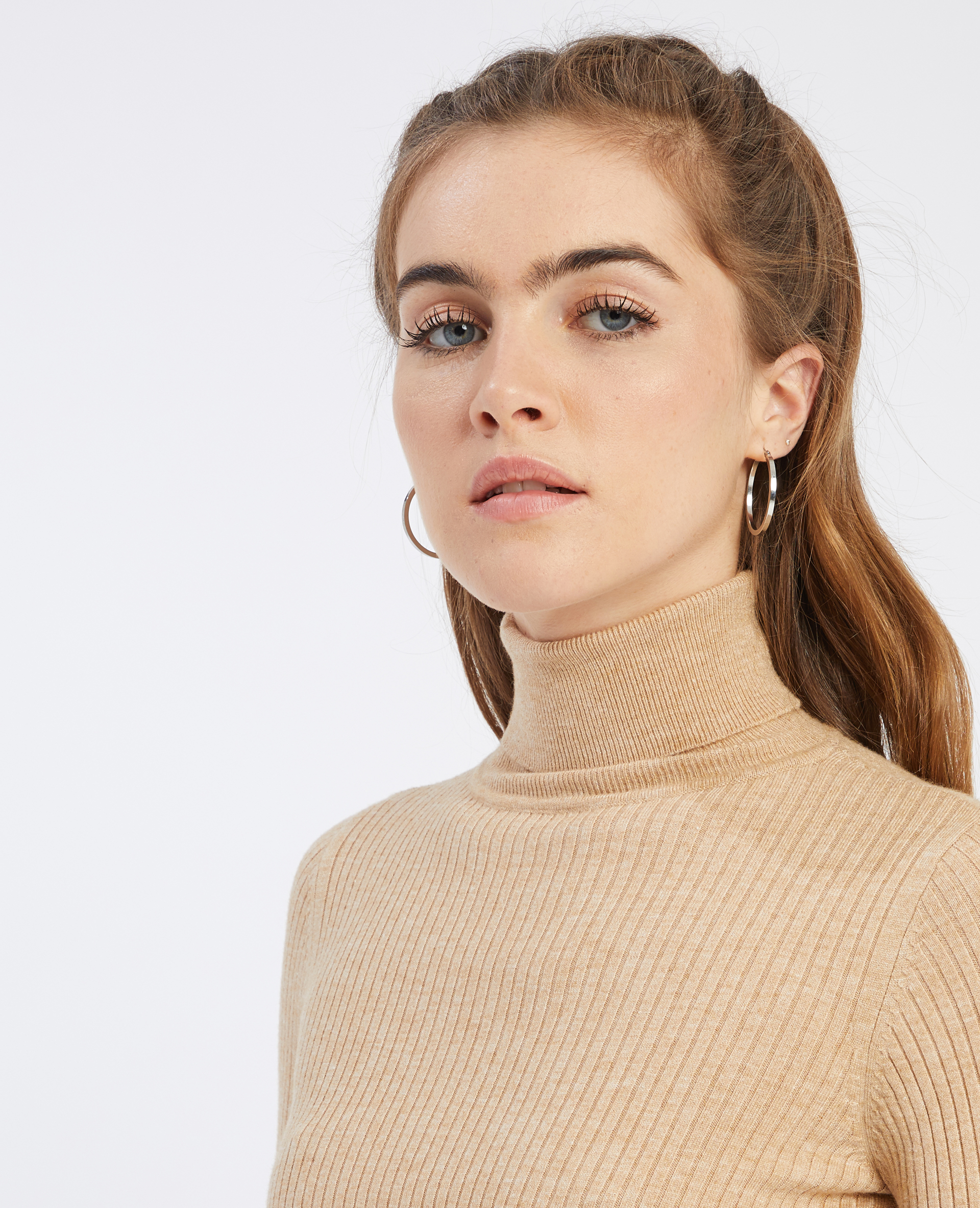 Pull court col roulé beige - Pimkie