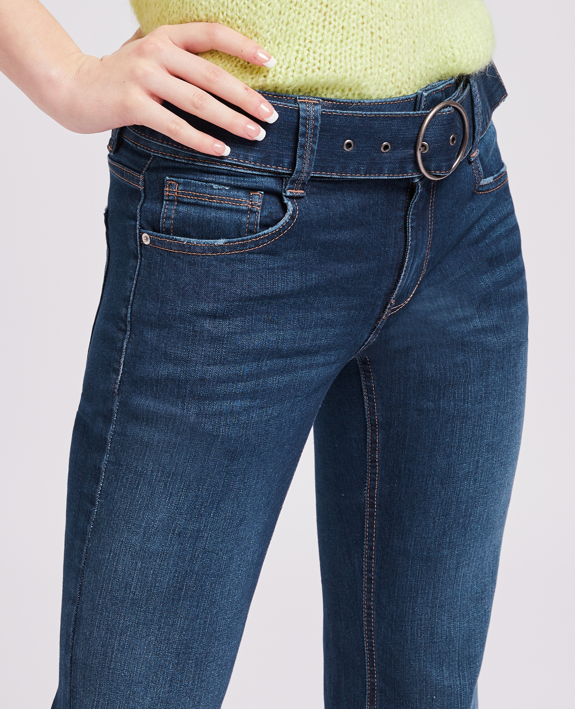 Jean flare taille basse avec ceinture bleu marine - Pimkie