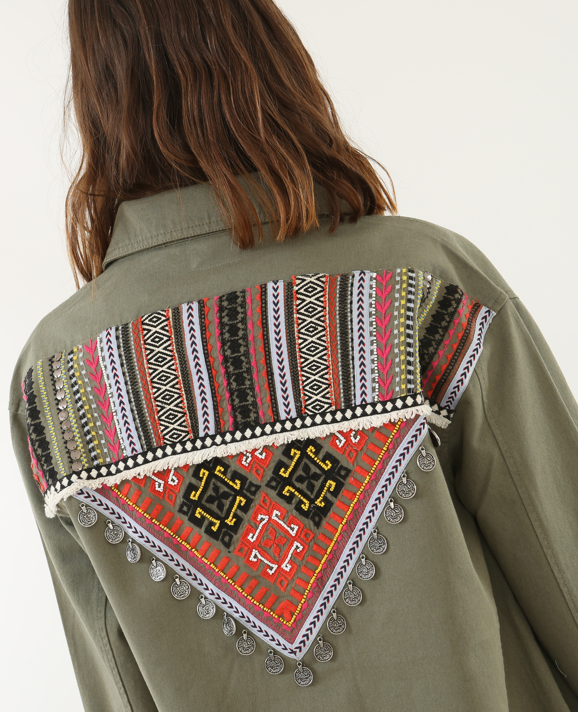 Veste longue ethnique vert kaki - Pimkie