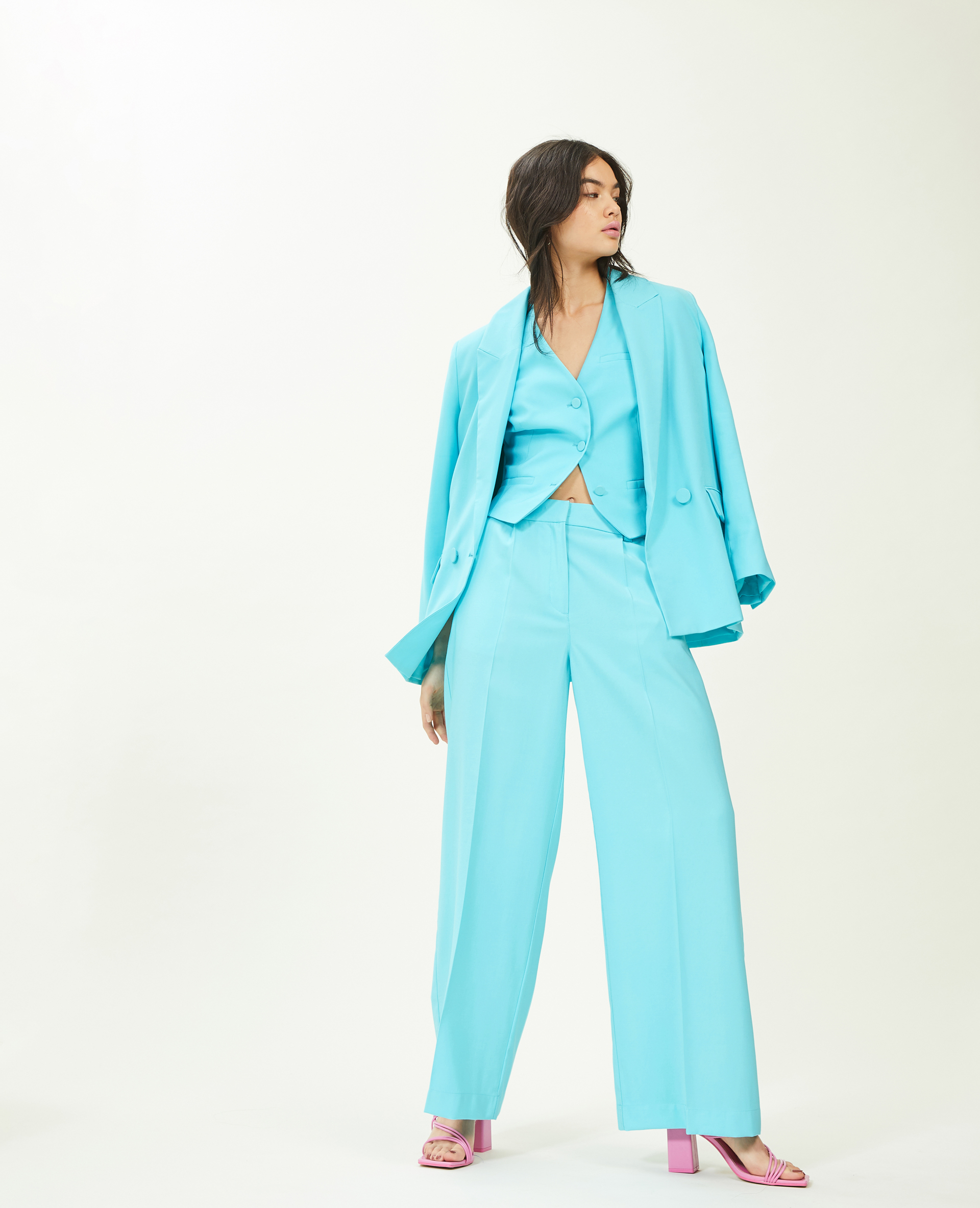 Veste blazer oversize en toile fluide vert - Pimkie