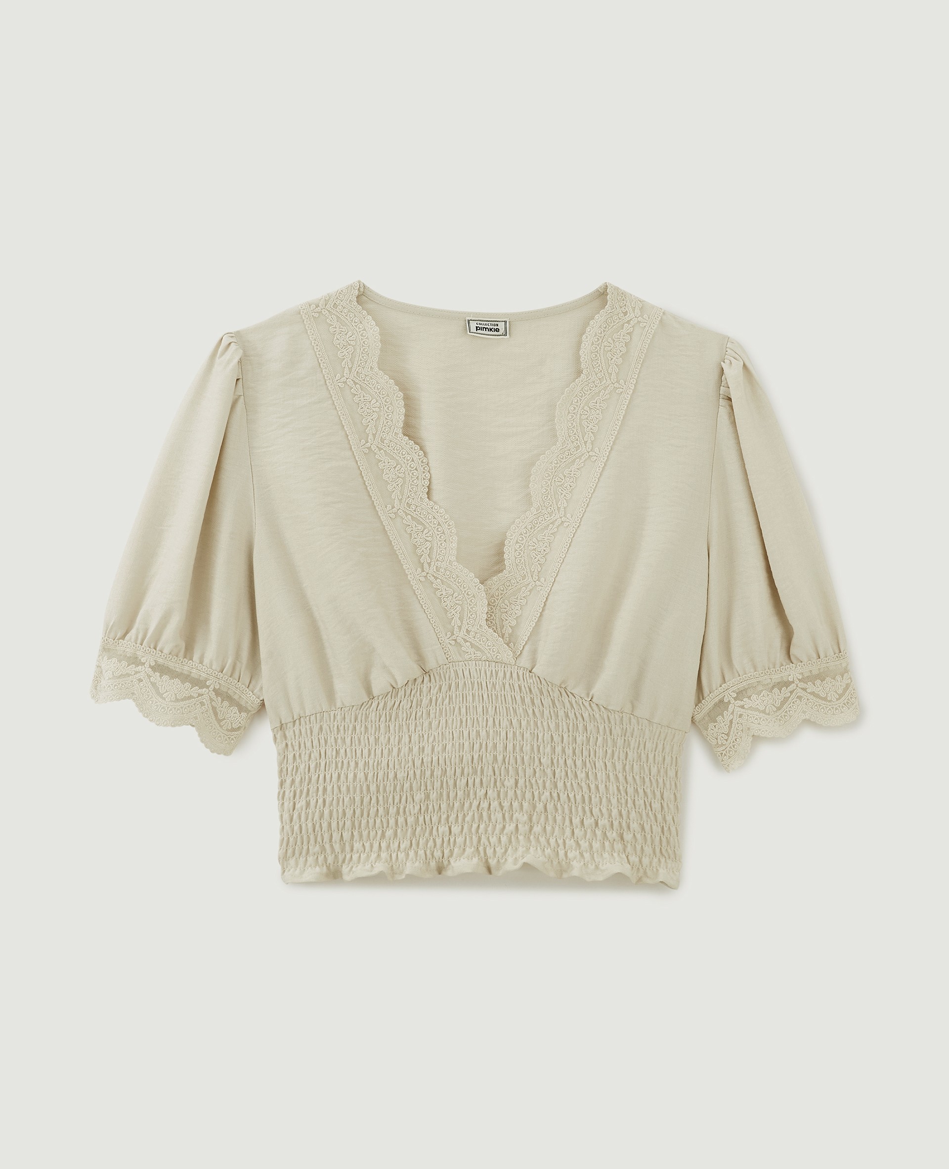 Top court croisé avec dentelle beige - Pimkie