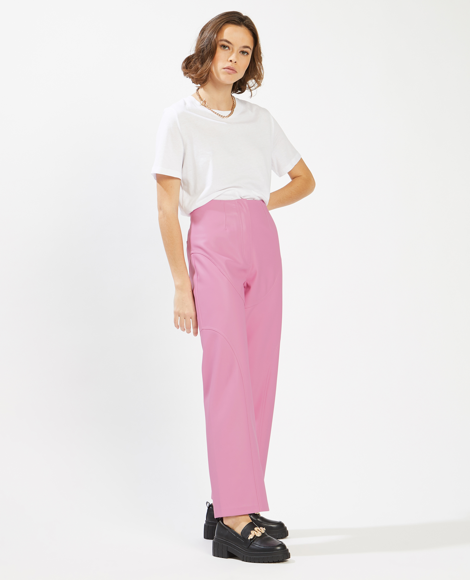Pantalon simili cuir rose outlet