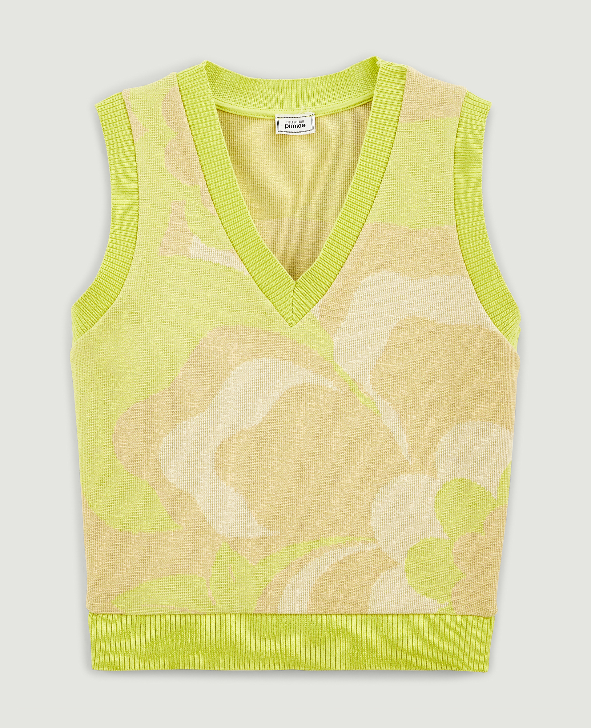 Top jacquard col V vert - Pimkie