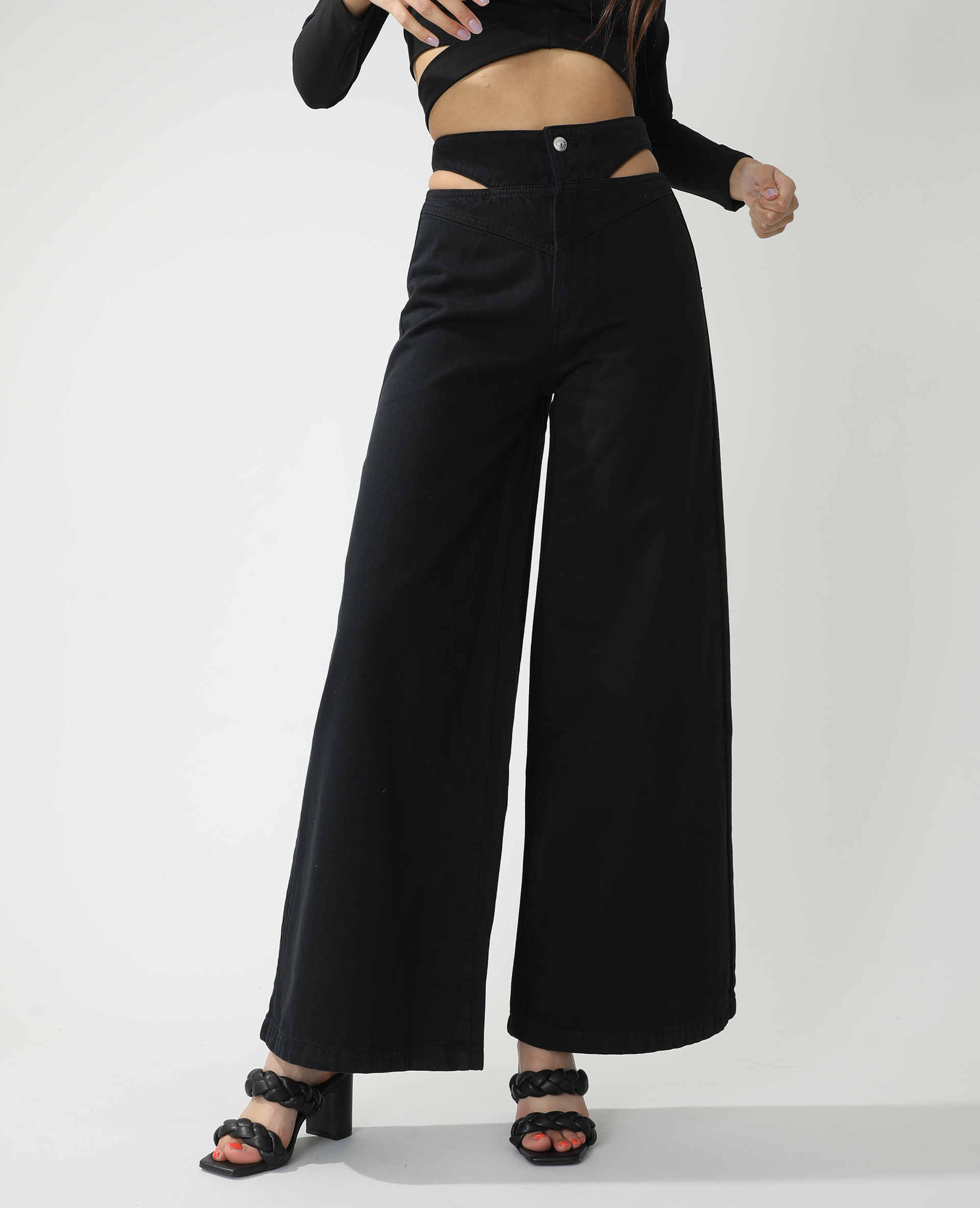 Jean wide leg high waist avec decoupes Pimkie