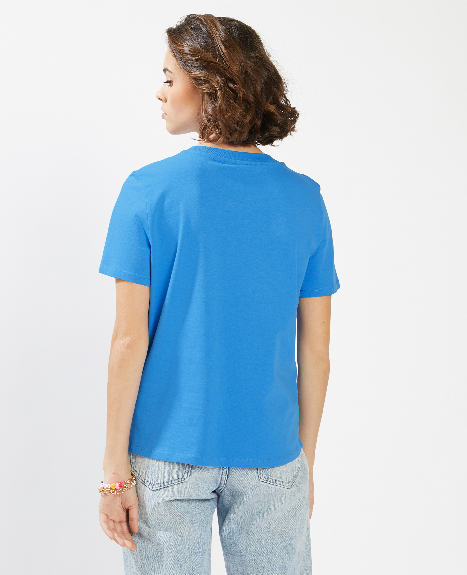 T-shirt inscription brodée bleu électrique - Pimkie