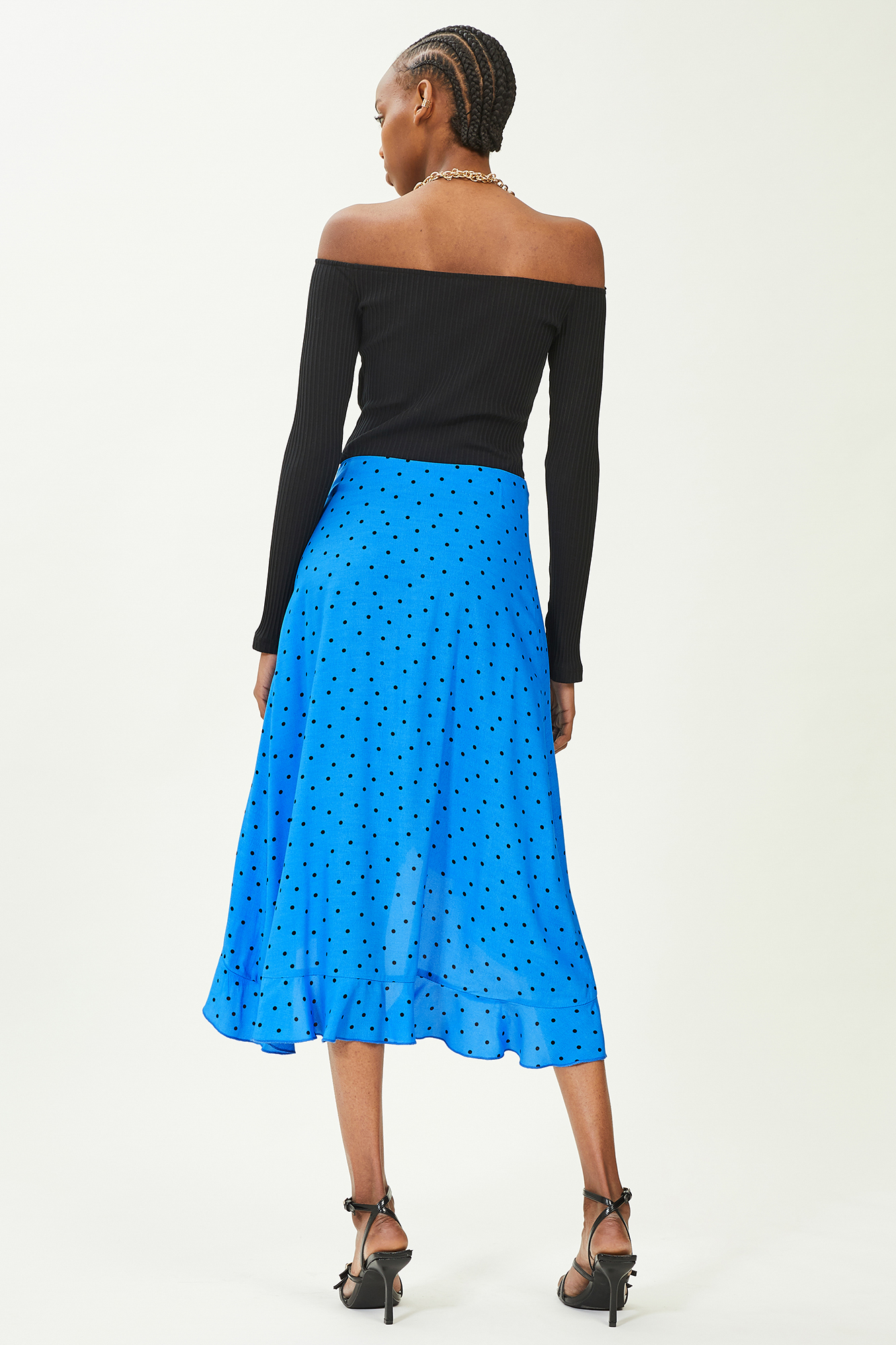 Jupe midi portefeuille avec volants bleu - Pimkie