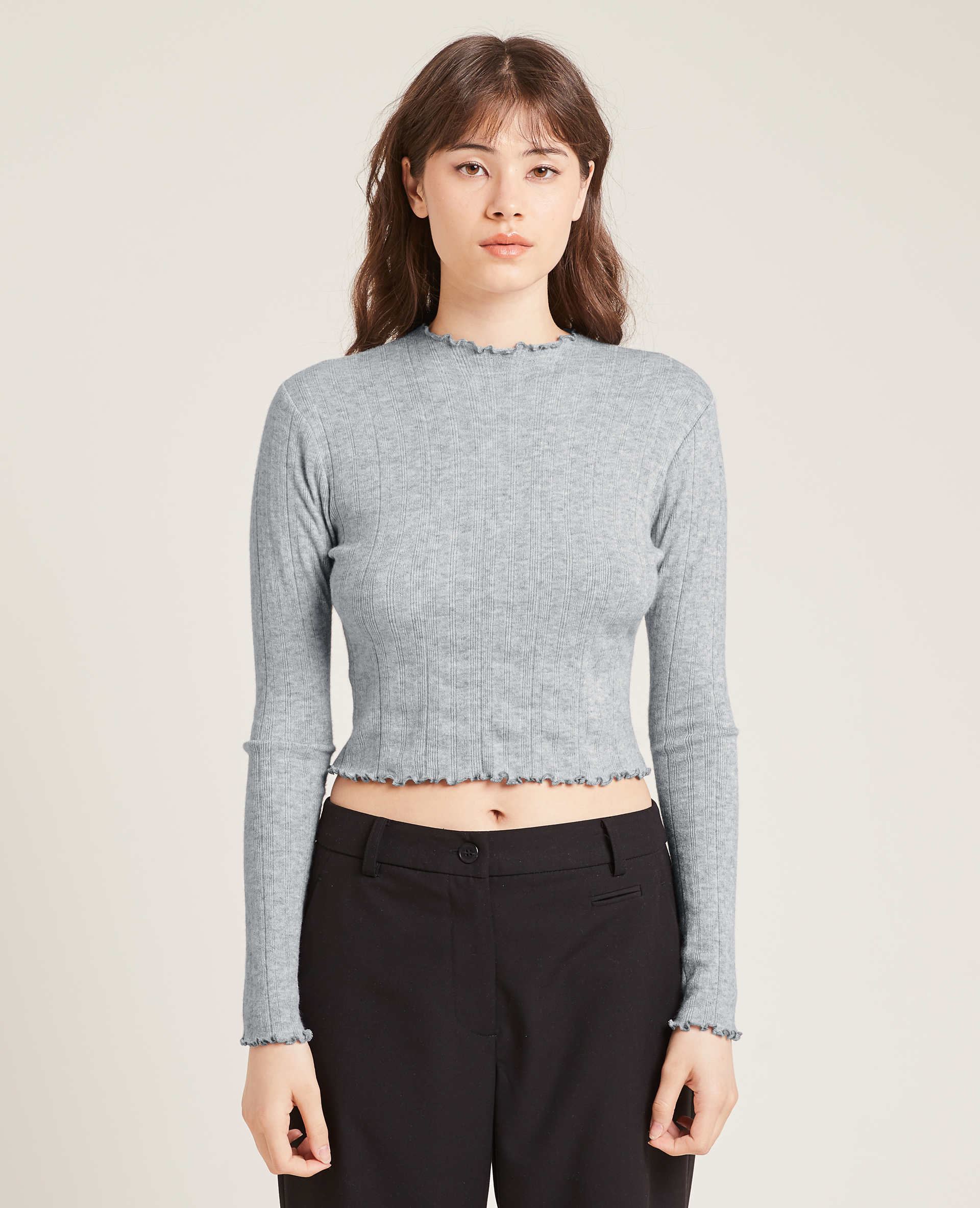 Pull maille fine côtelée gris clair - Pimkie