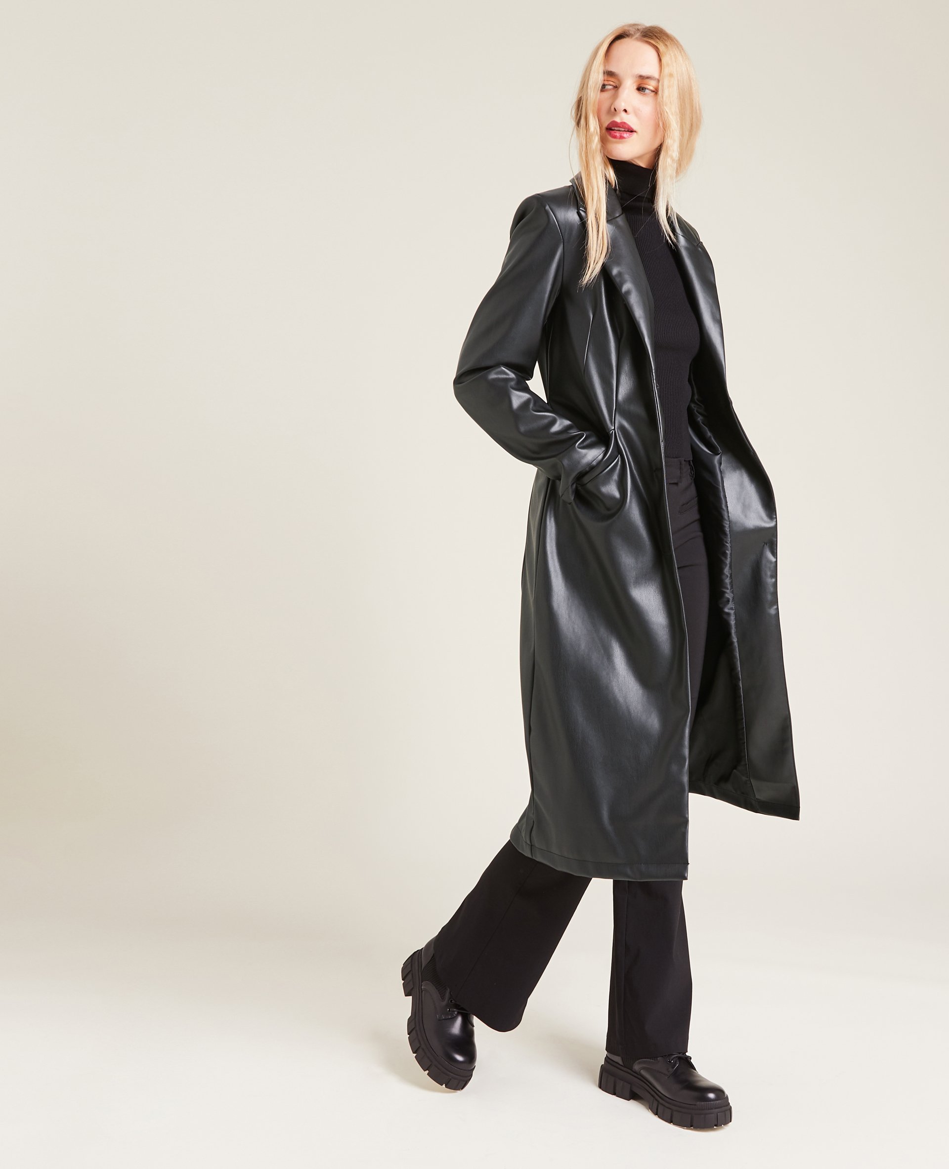 Manteau long simili cuir