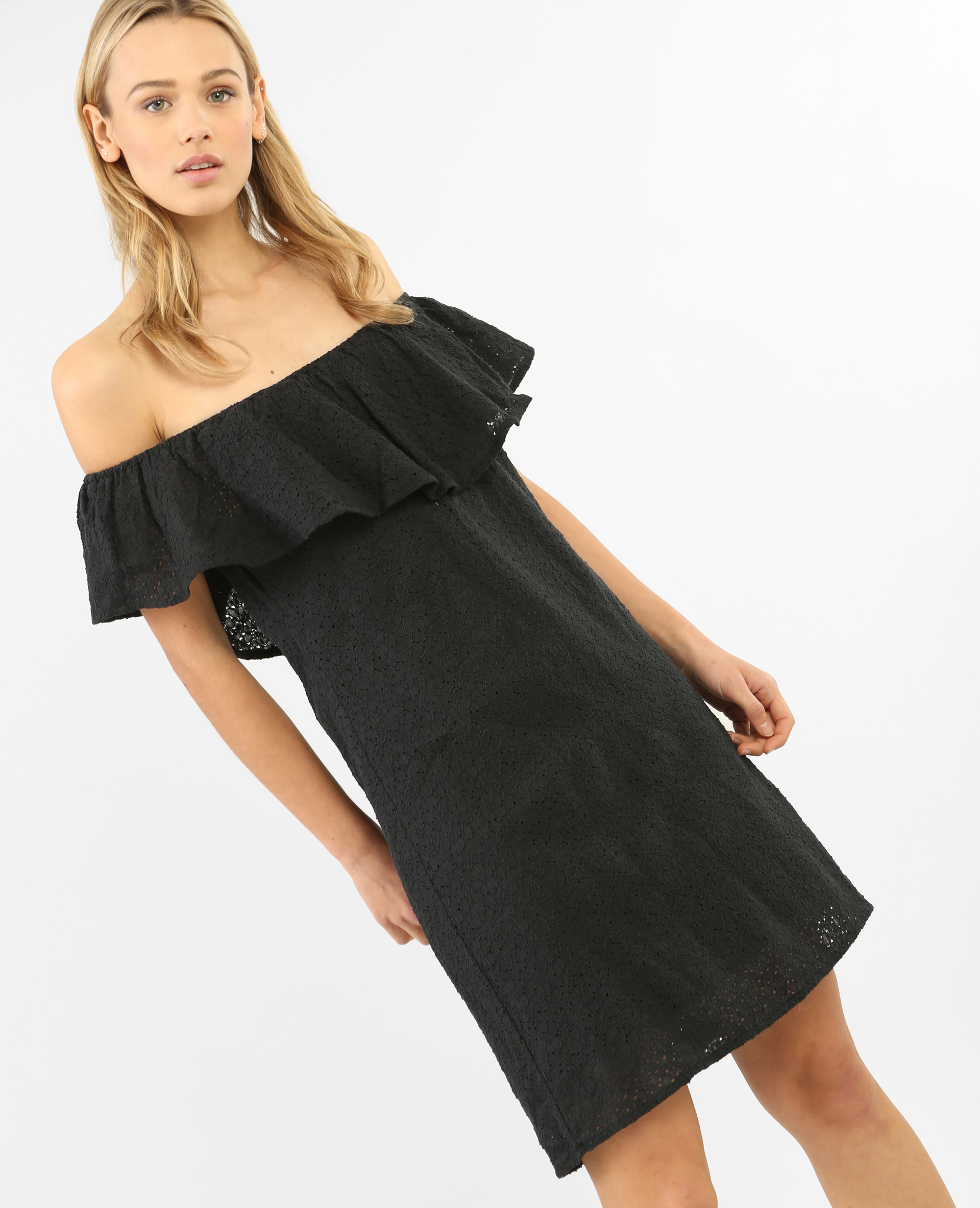 Robe noire col bardot online