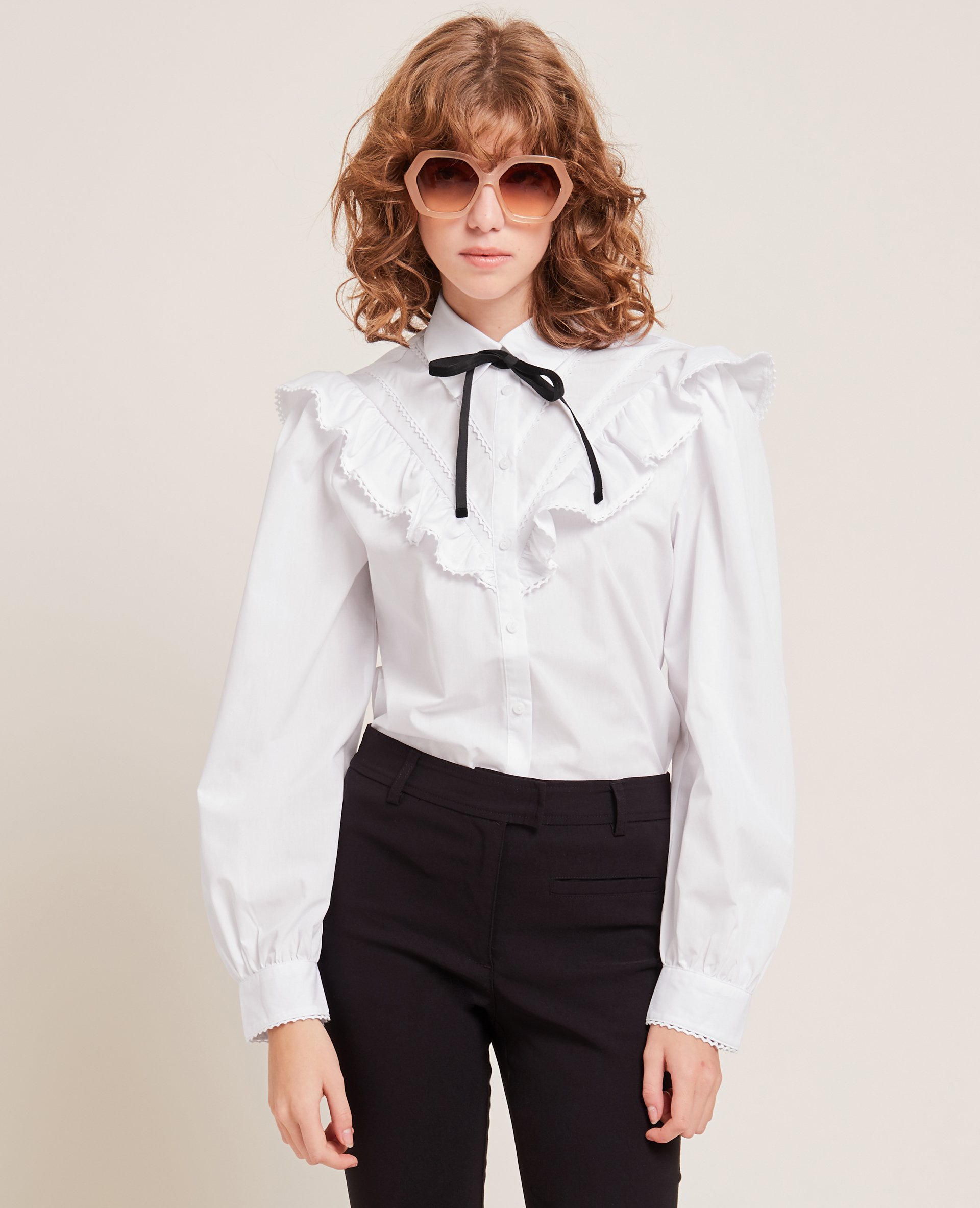 Chemise à volants brodés blanc - Pimkie