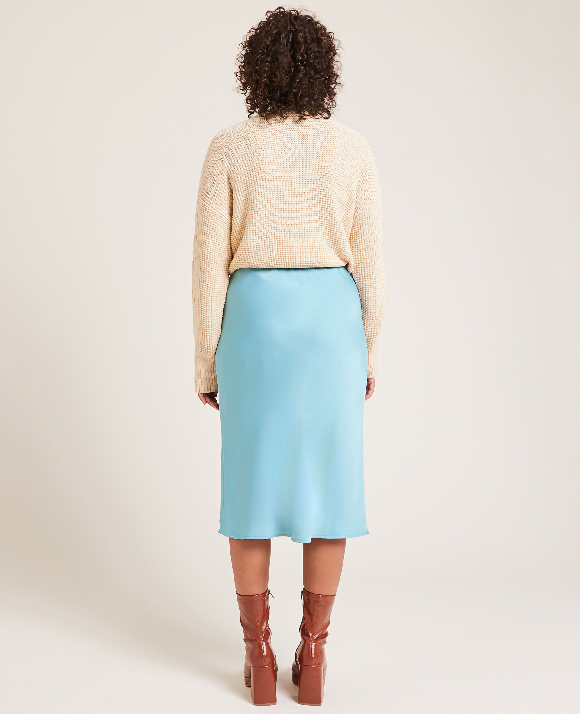 Jupe midi en tissu satiné bleu - Pimkie