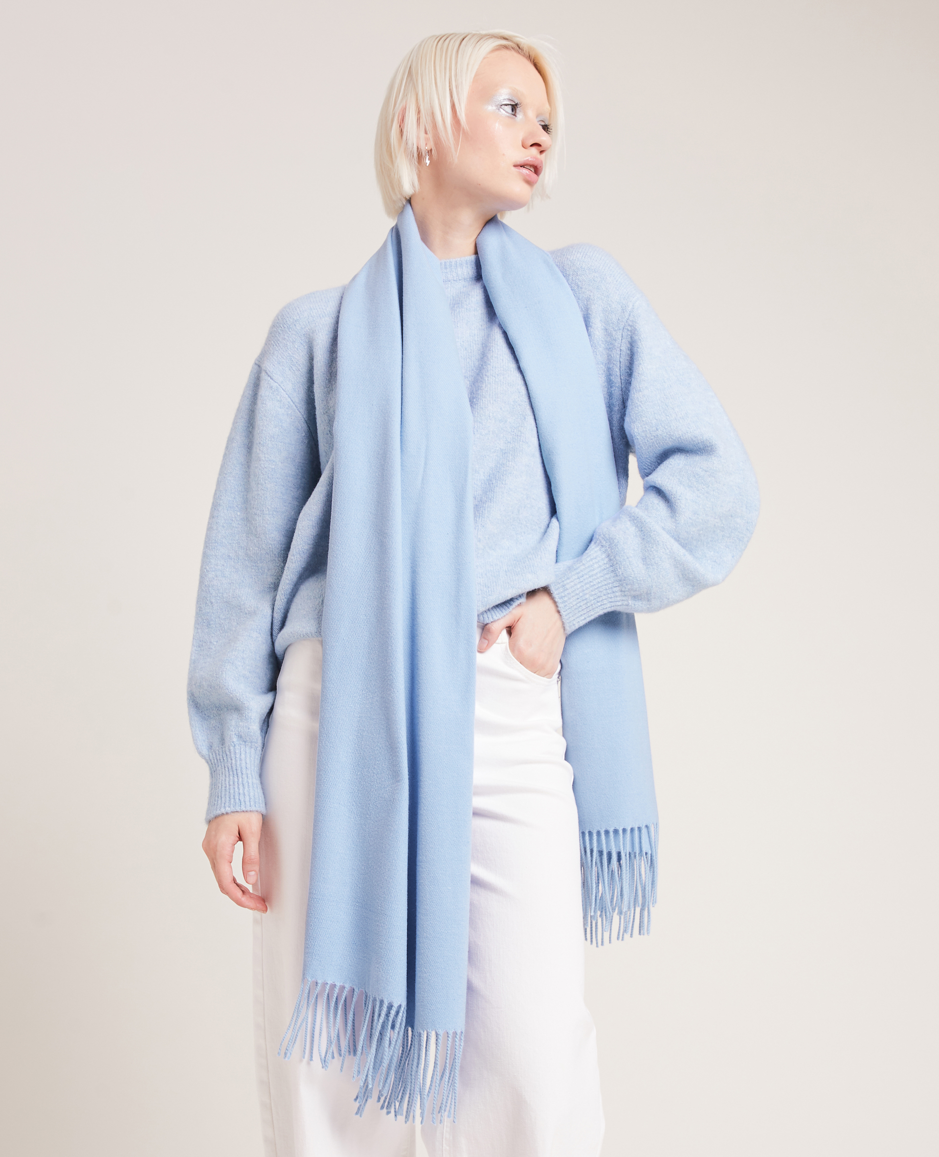 Echarpe à franges bleu - Pimkie