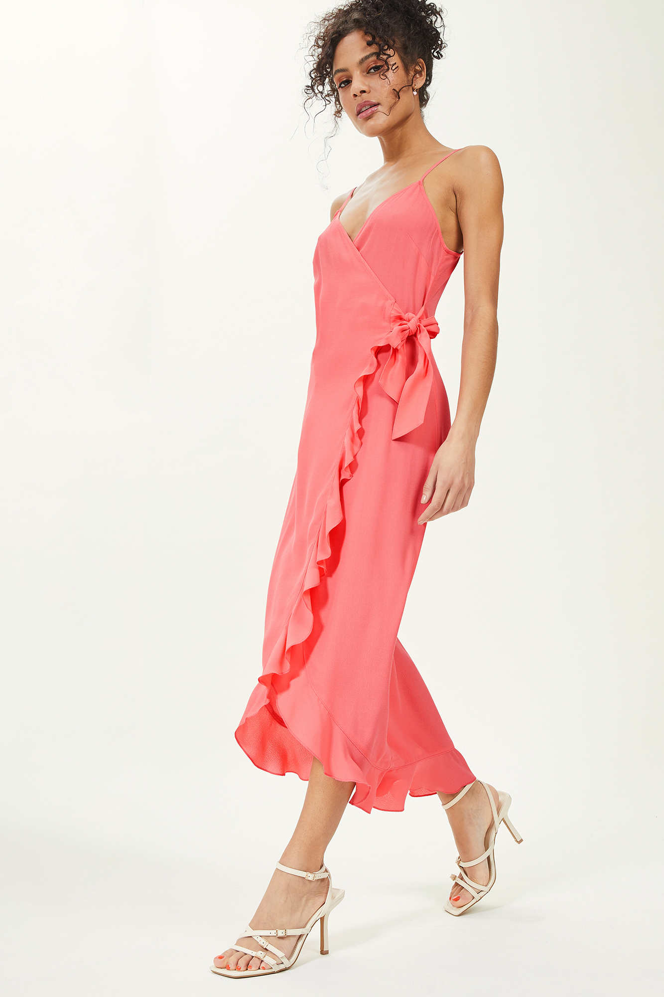 Robe longue porte-feuille avec volants rose - Pimkie