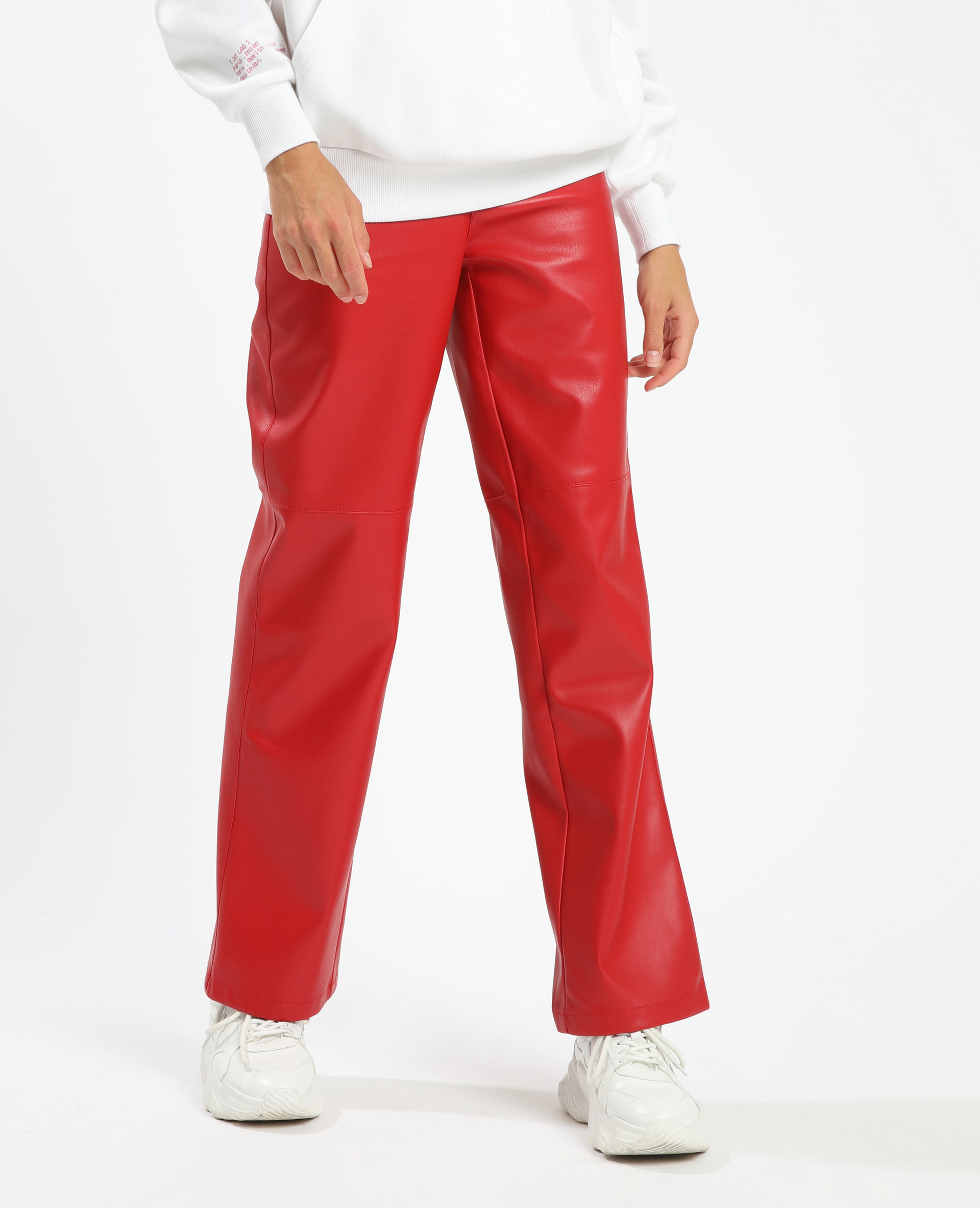 Pantalon simili cuir rouge outlet
