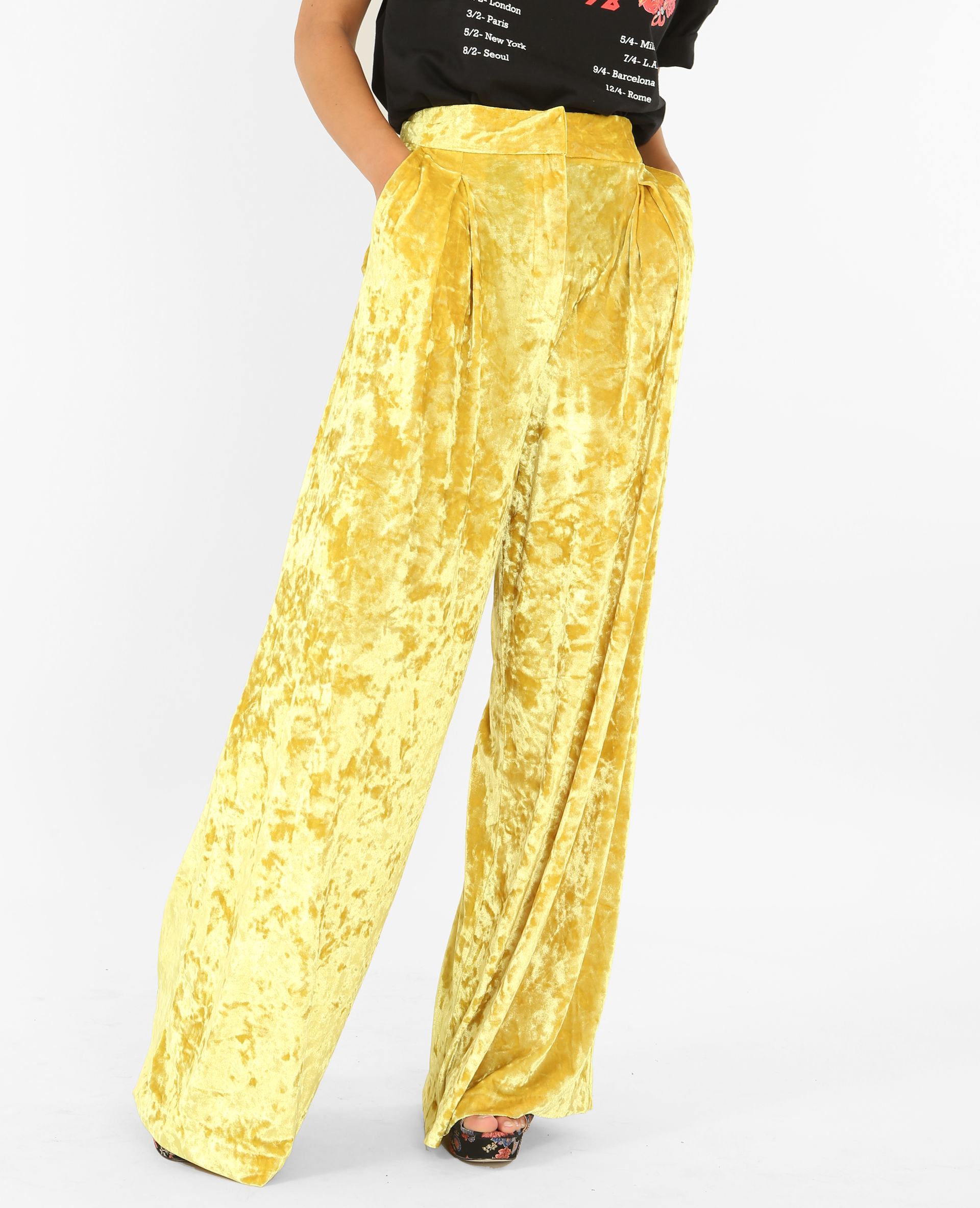 Pantalon flare effet velours jaune ocre - Pimkie