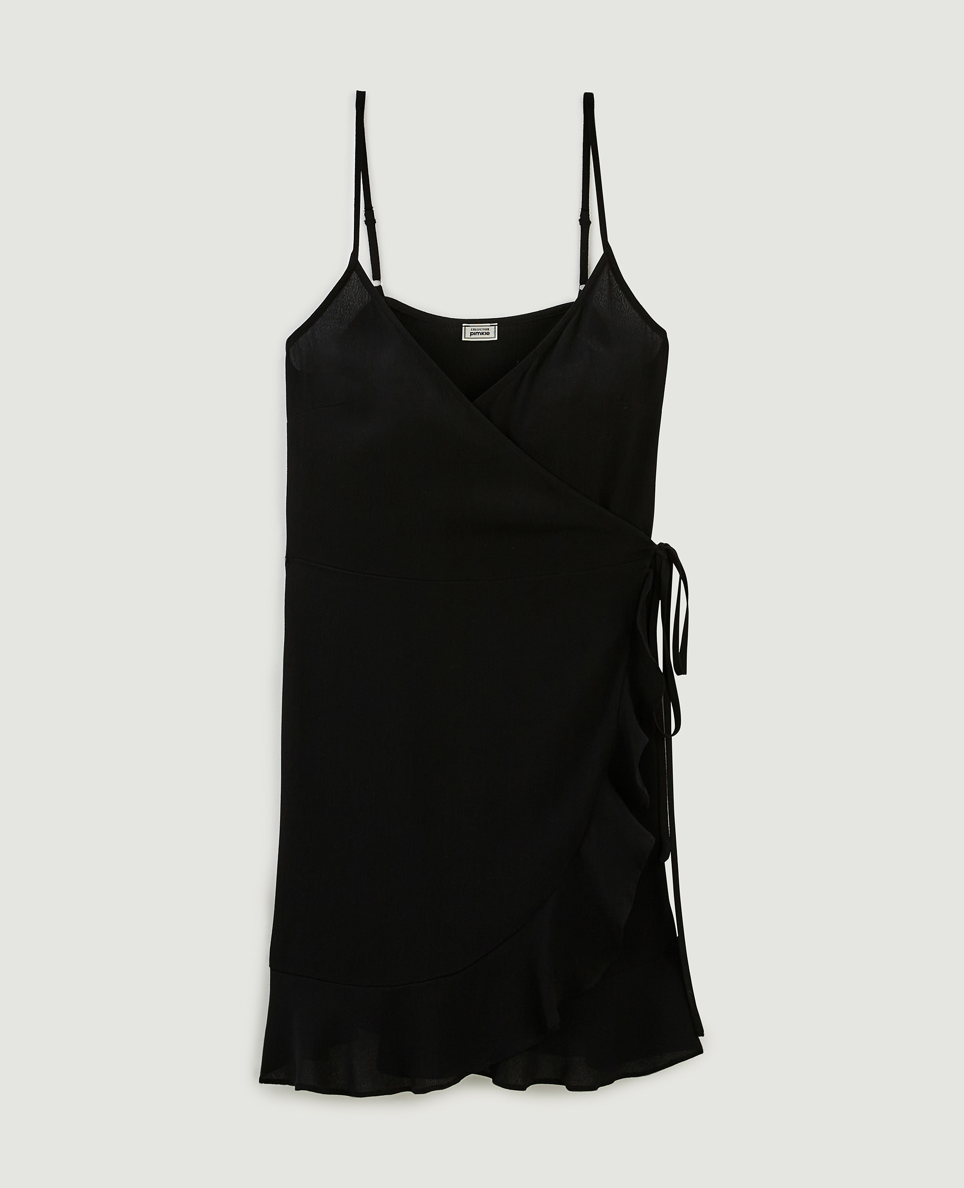 Robe courte porte-feuille avec volants noir - Pimkie
