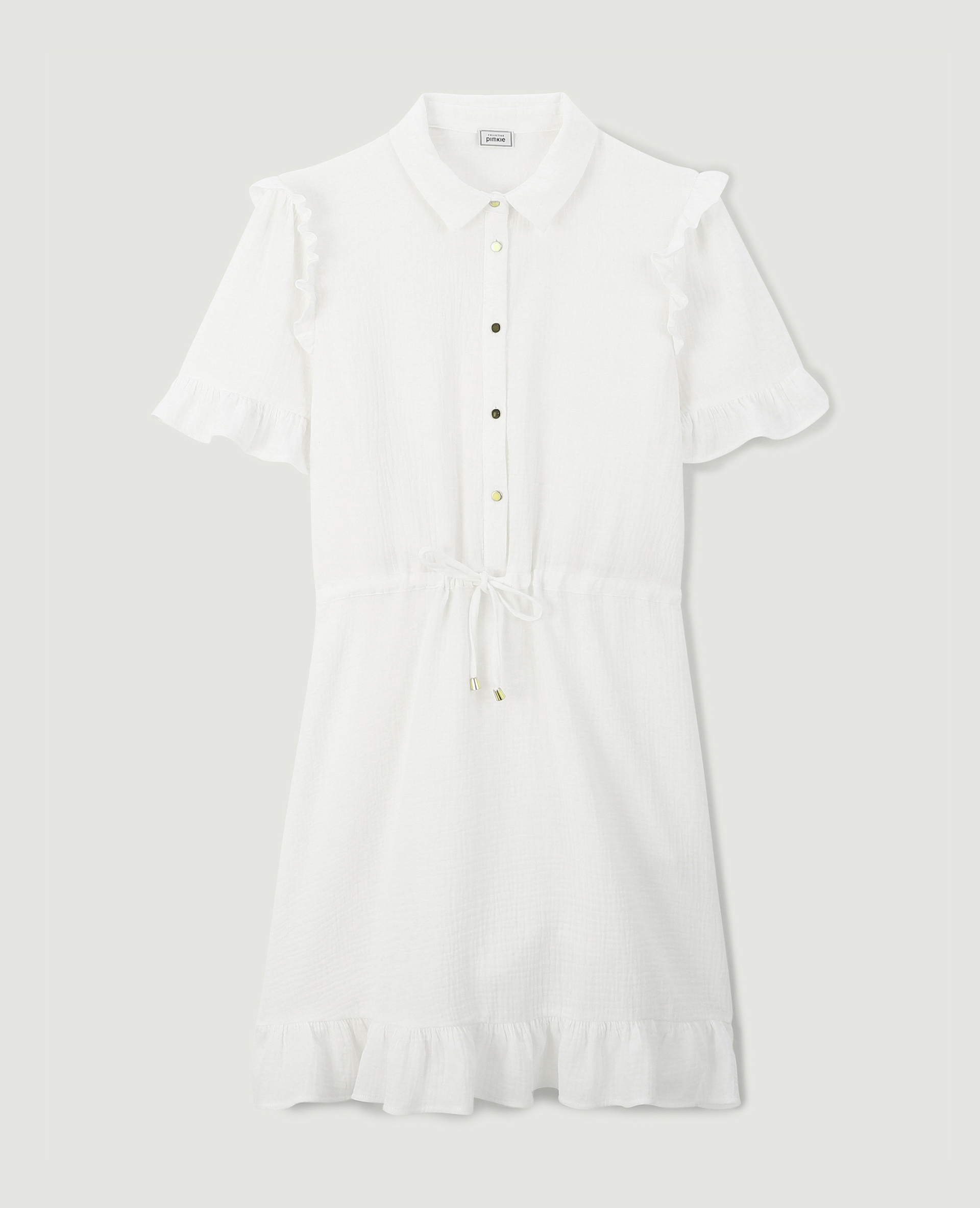 Robe courte boutonnée en gaze de coton blanc - Pimkie