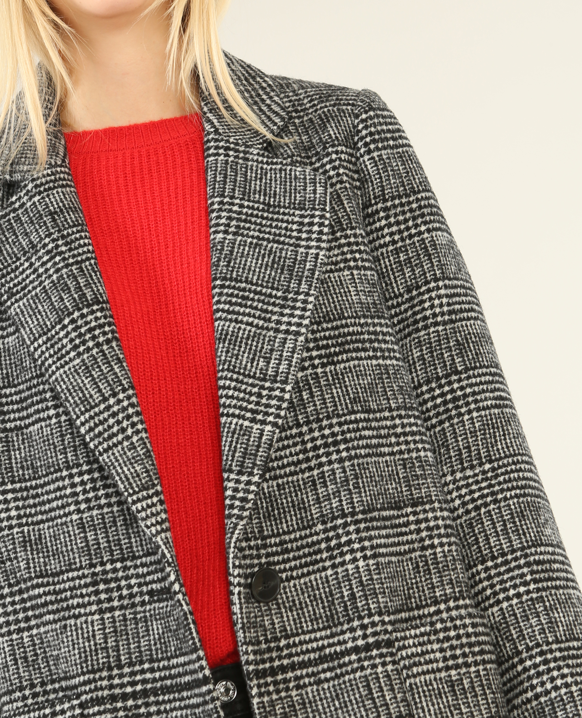 Manteau prince-de-galles noir - Pimkie