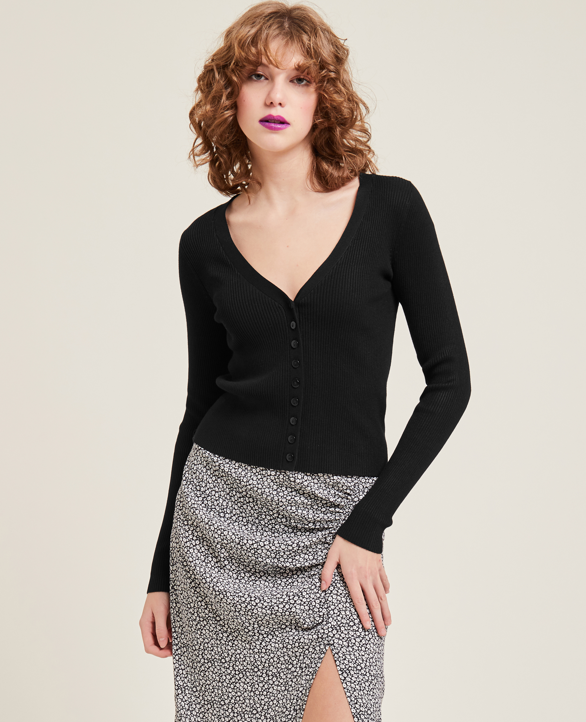 Gilet en maille côtelée noir - Pimkie