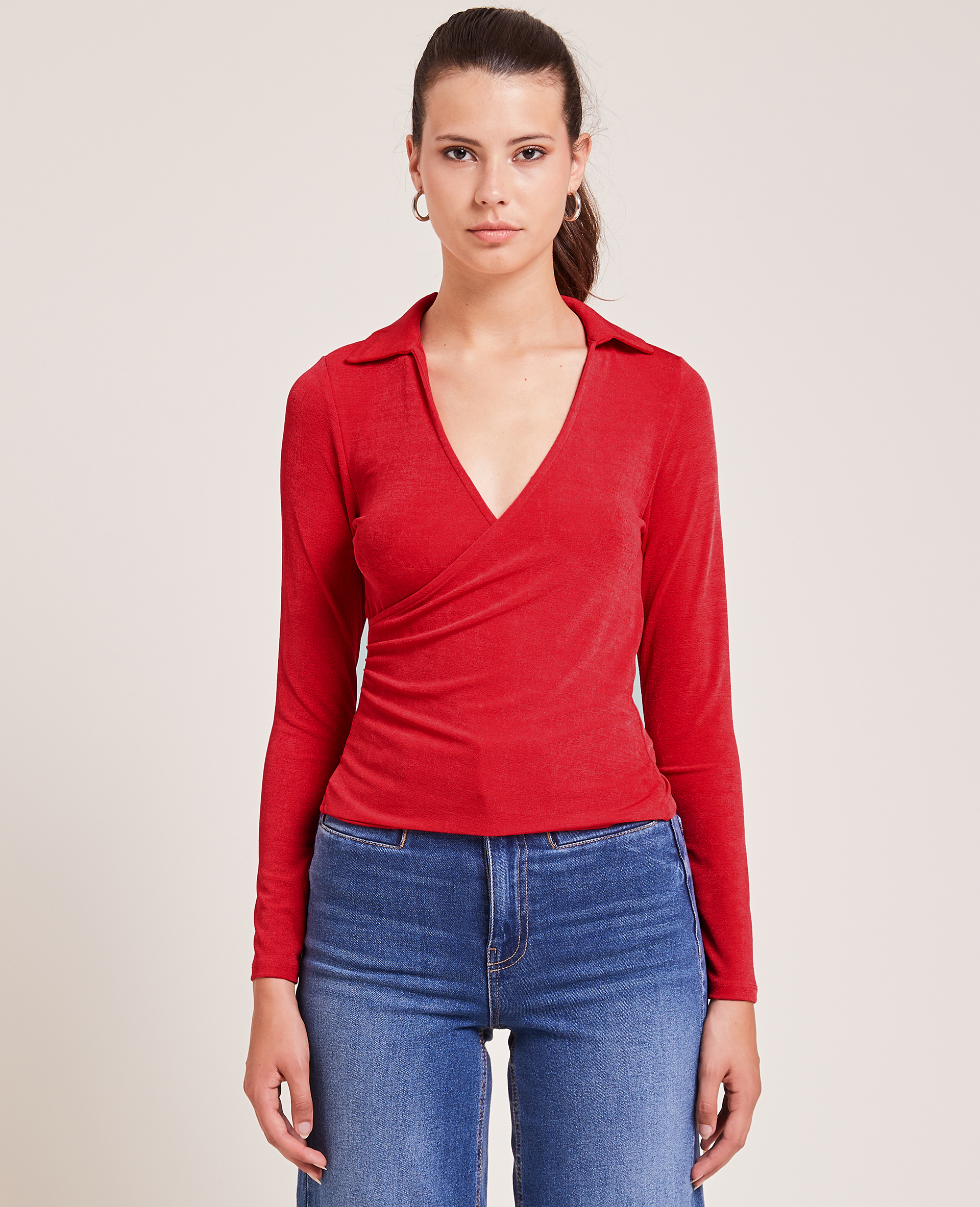 Top cache-cœur en maille fluide rouge - Pimkie