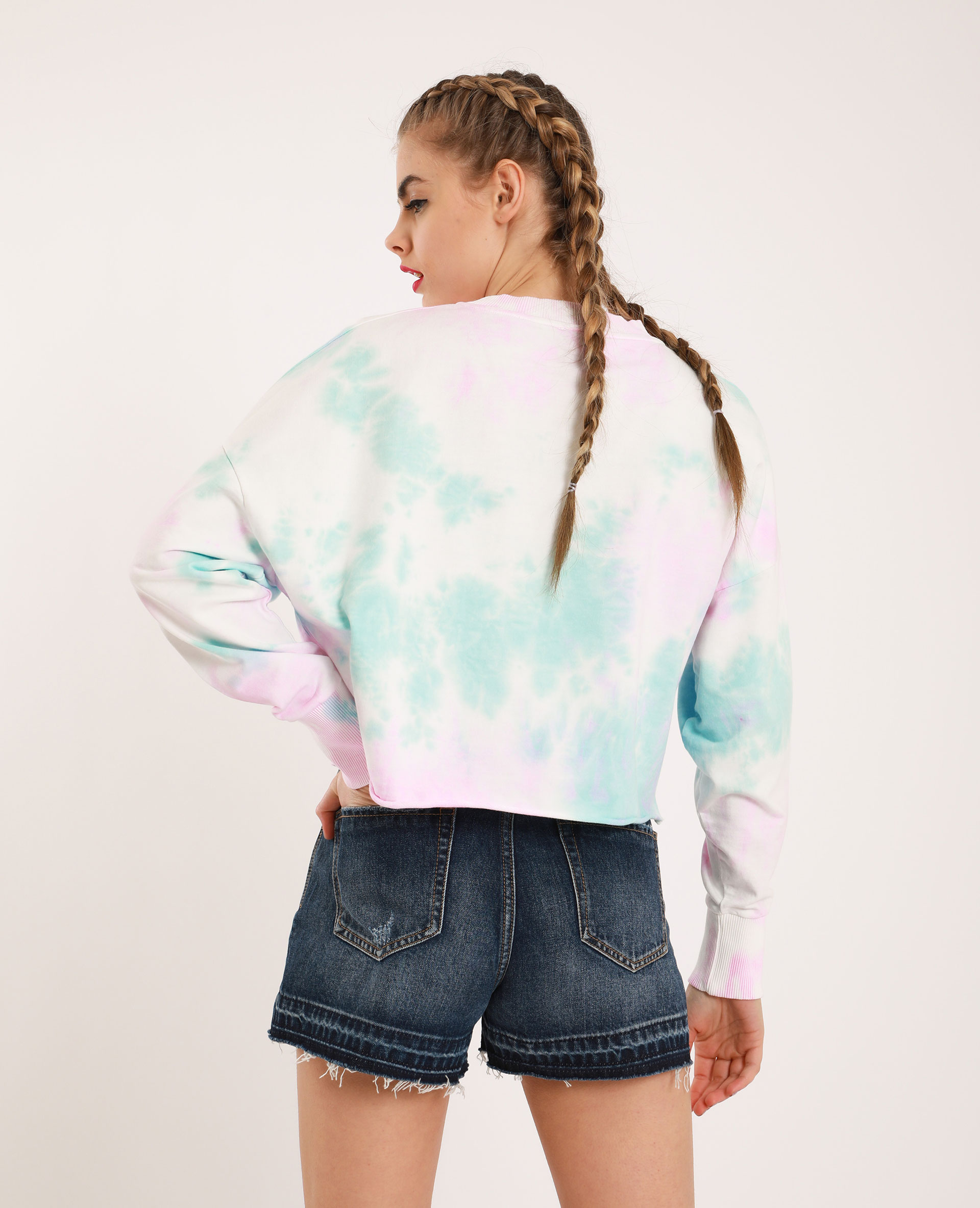 Sweat court tie & dye bleu turquoise - Pimkie
