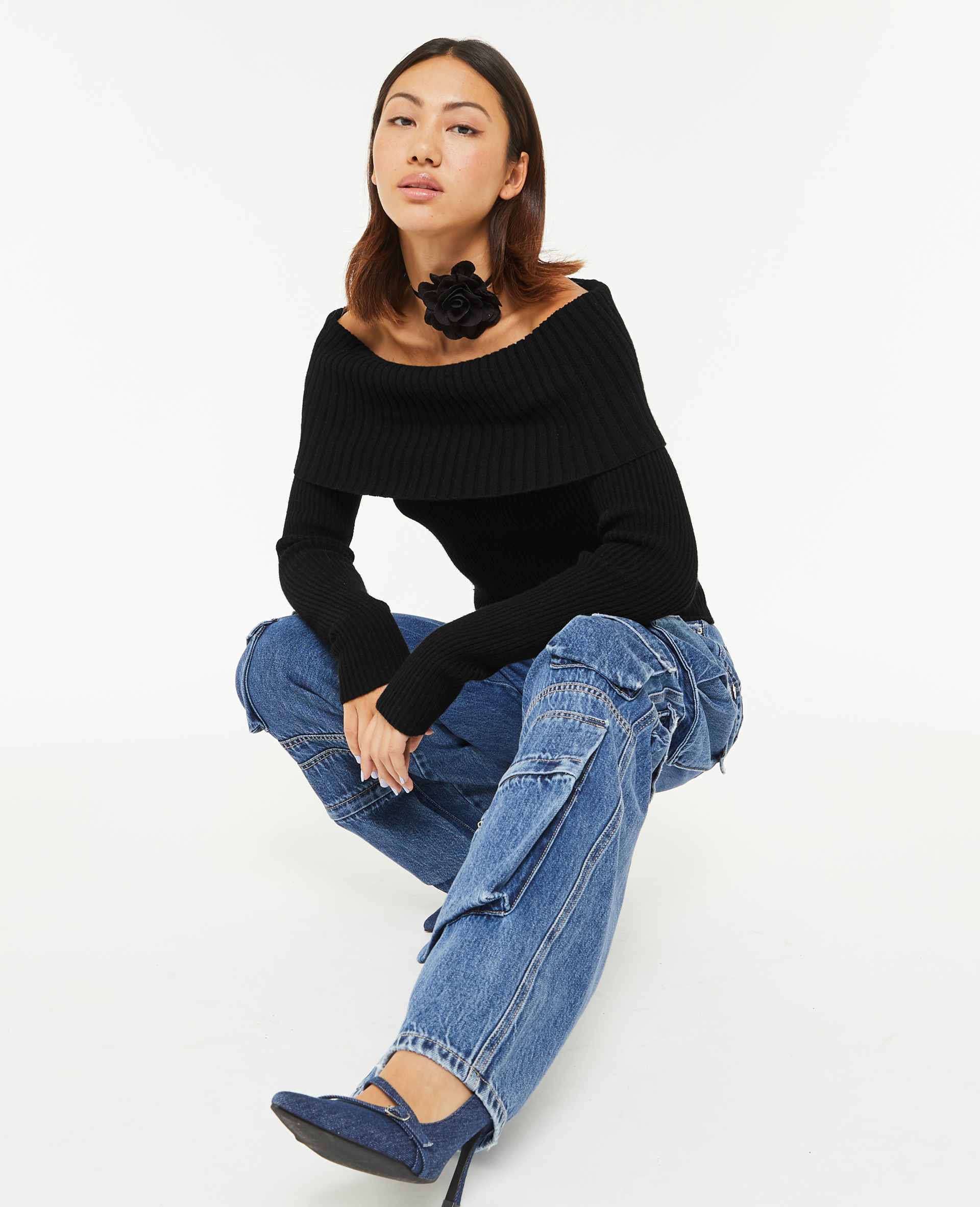 Pull encolure Bardot en maille cotelee Pimkie